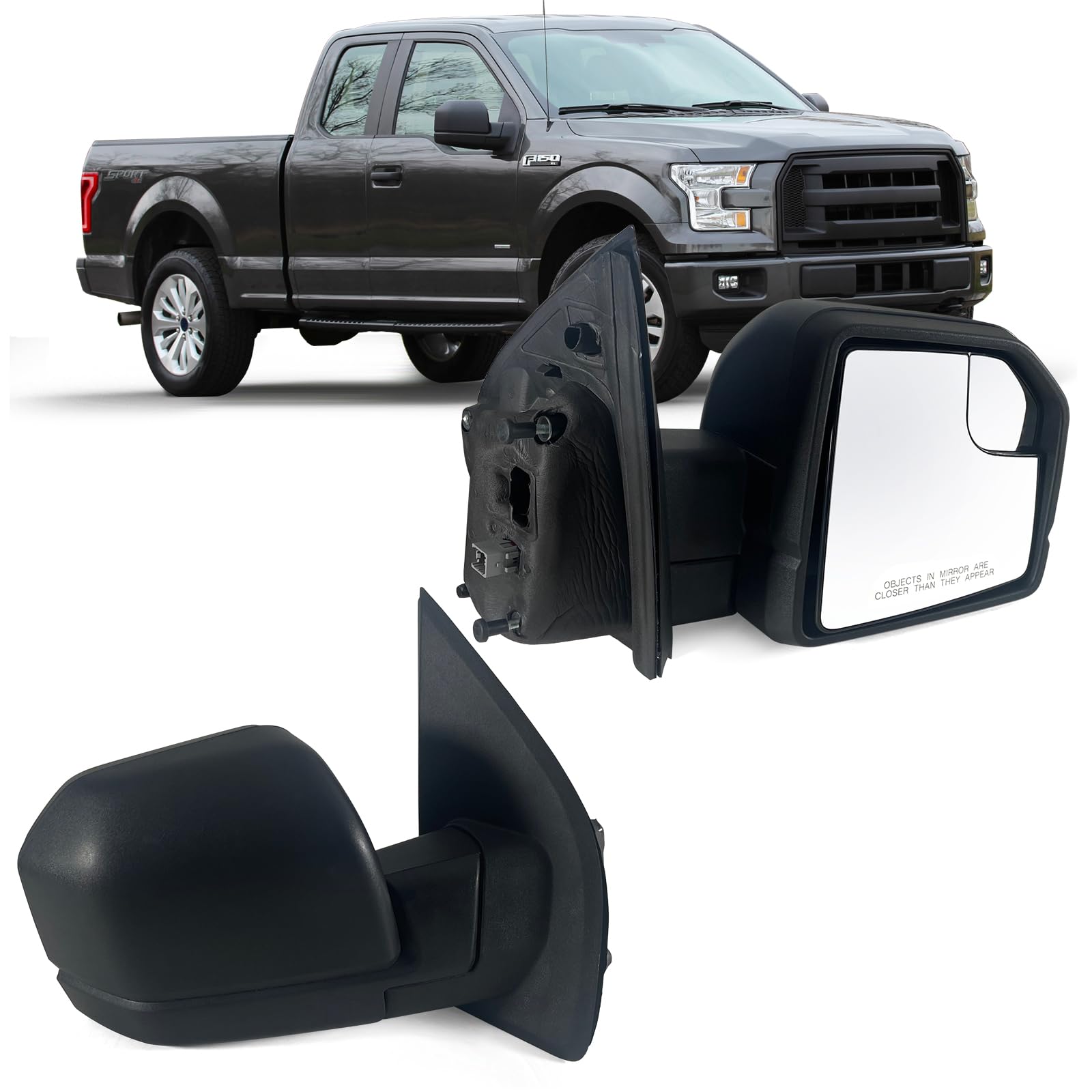 Lqito Right Passenger side Mirror with Power Glass, Outdoor Temperature Sensor and Manual Folding Fits 2015-2020 Ford F150 Witho