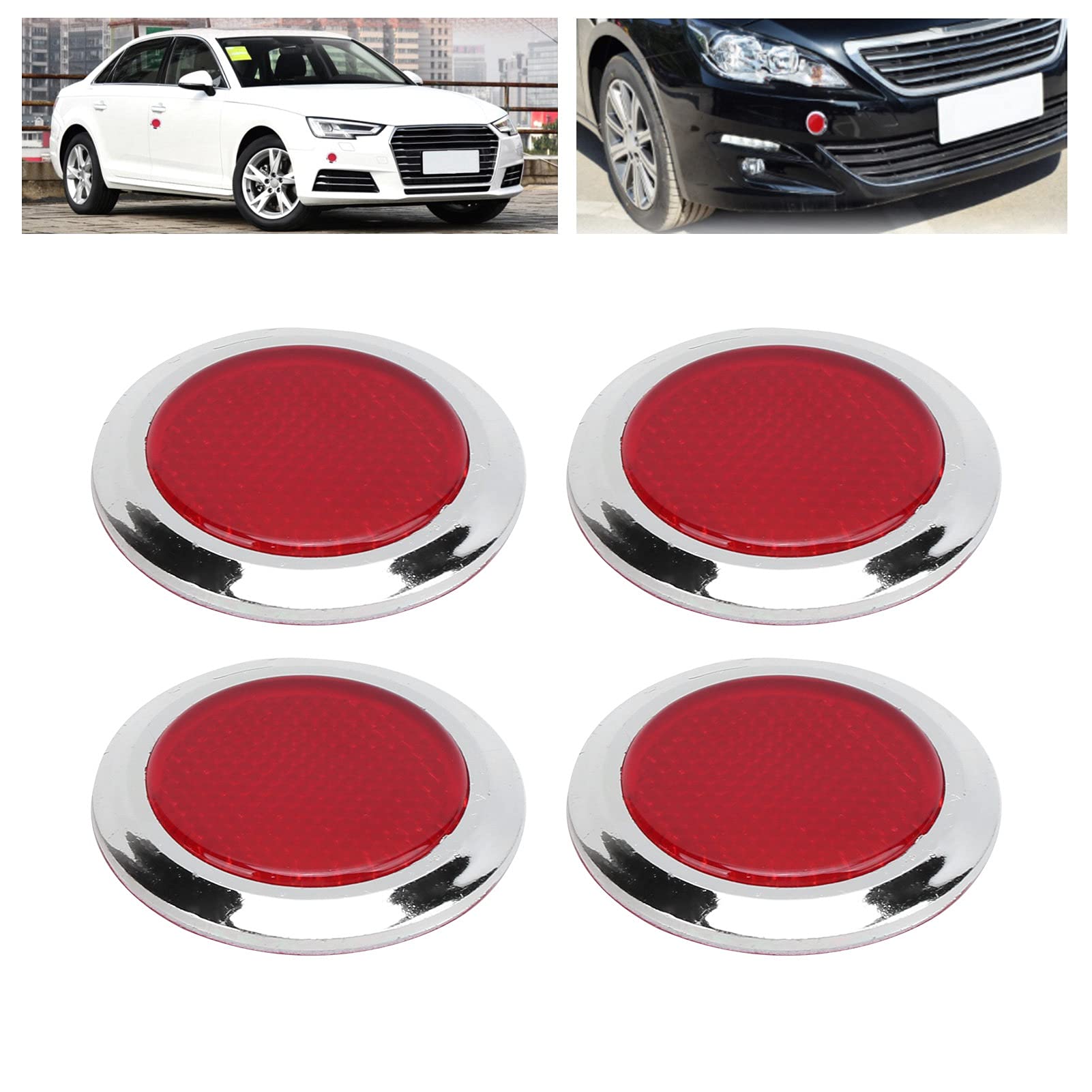 Reflective Sticker, 4Pcs Red Reflector Abs Chrome Trim Round Reflective Protection For Automobile Motorcycle Reflective Motorcyc