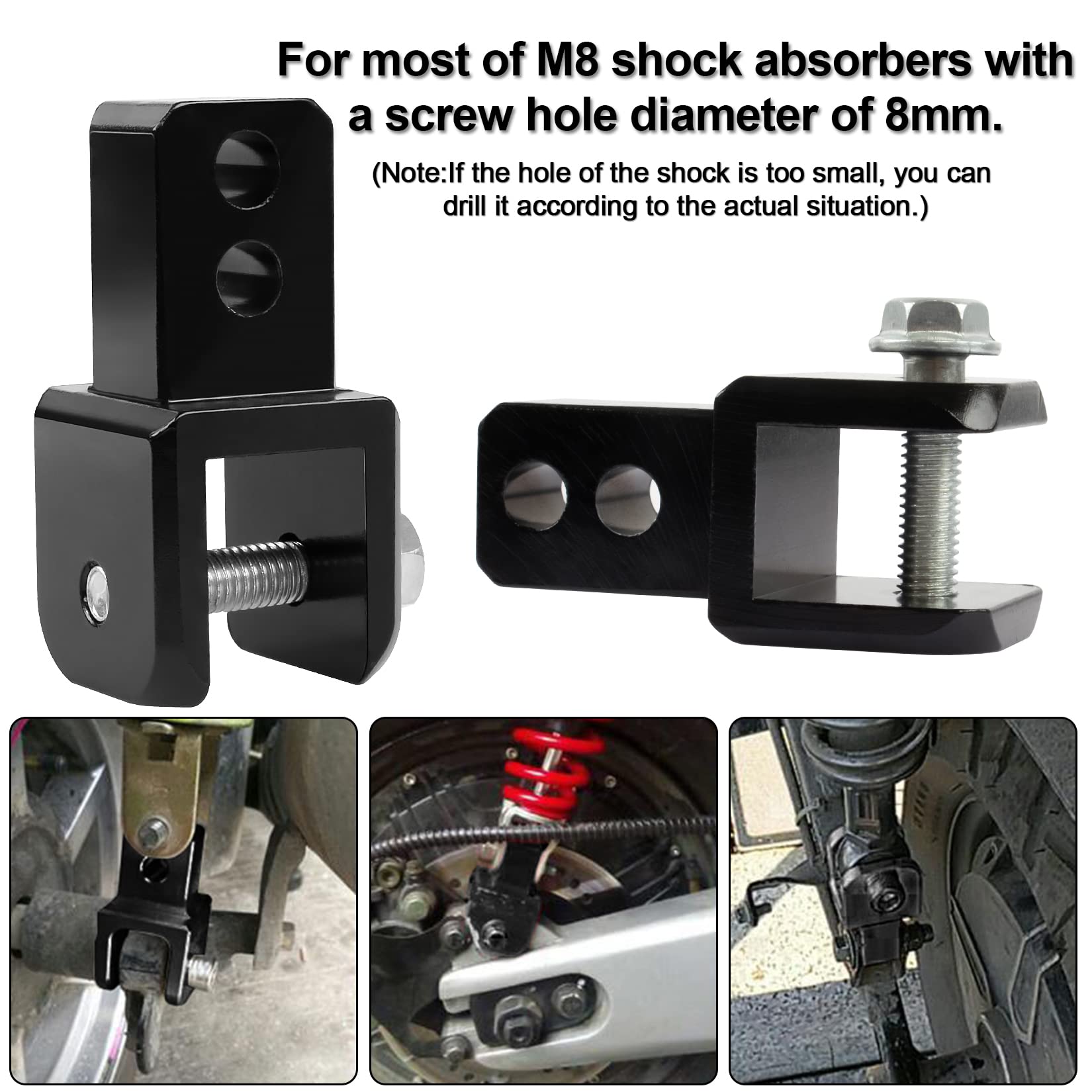 M8 8Mm Rear Shock Extender Absorbers Universal Motorcycle Riser Heightening Adapter High Damping Device Thicken Pad Chassis Extender Taper Riser With Screws(Black)