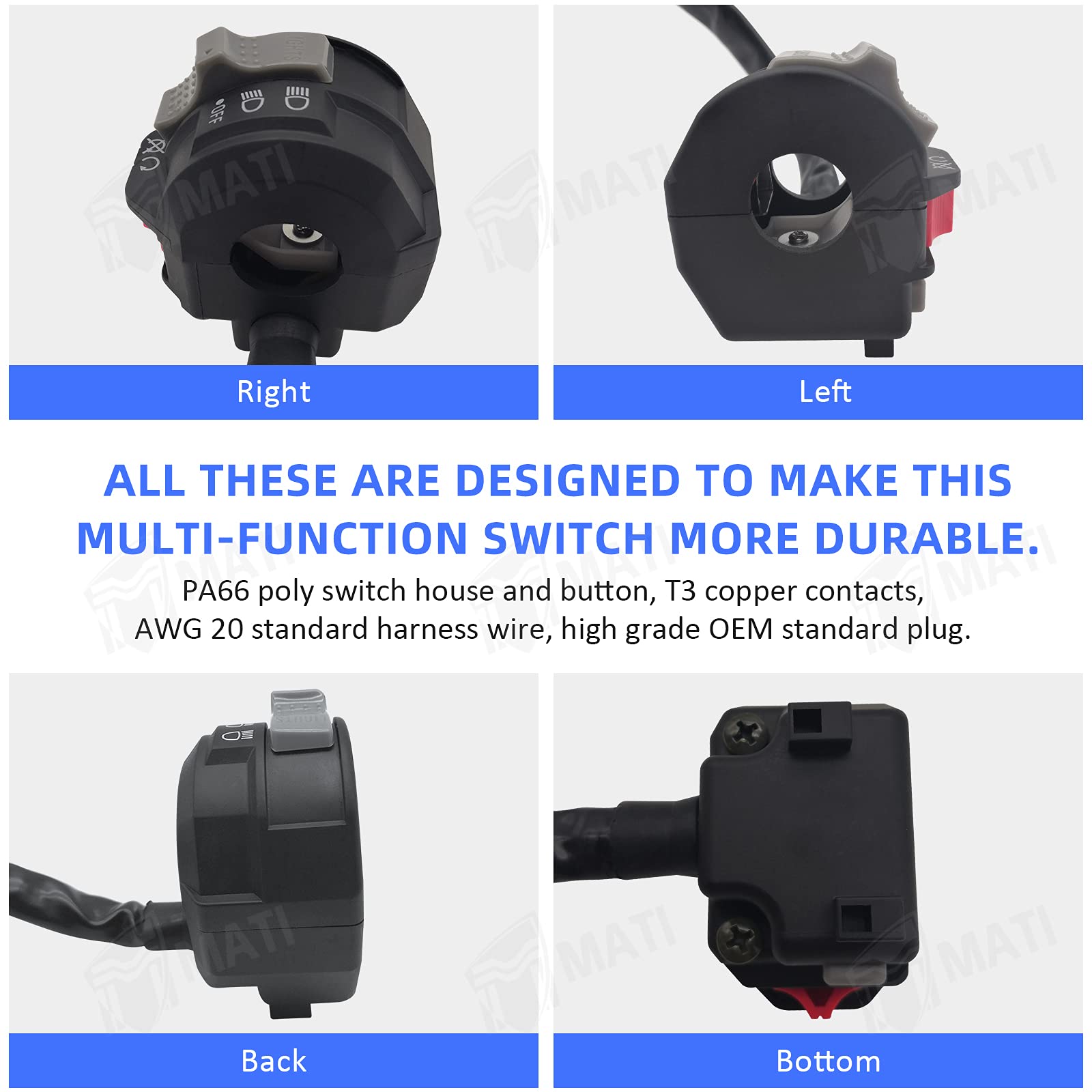 Left Handlebar Control Engine Start Run Off Headlight Switch For Yamaha Wolverine 350 Yfm350F Big Bear 350 Yfm350F/U Kodiak 400 4Wd Yfm400F Warrior 350 Yfm350X Grizzly 600 Yfm600F Moto-4 Yfm350E