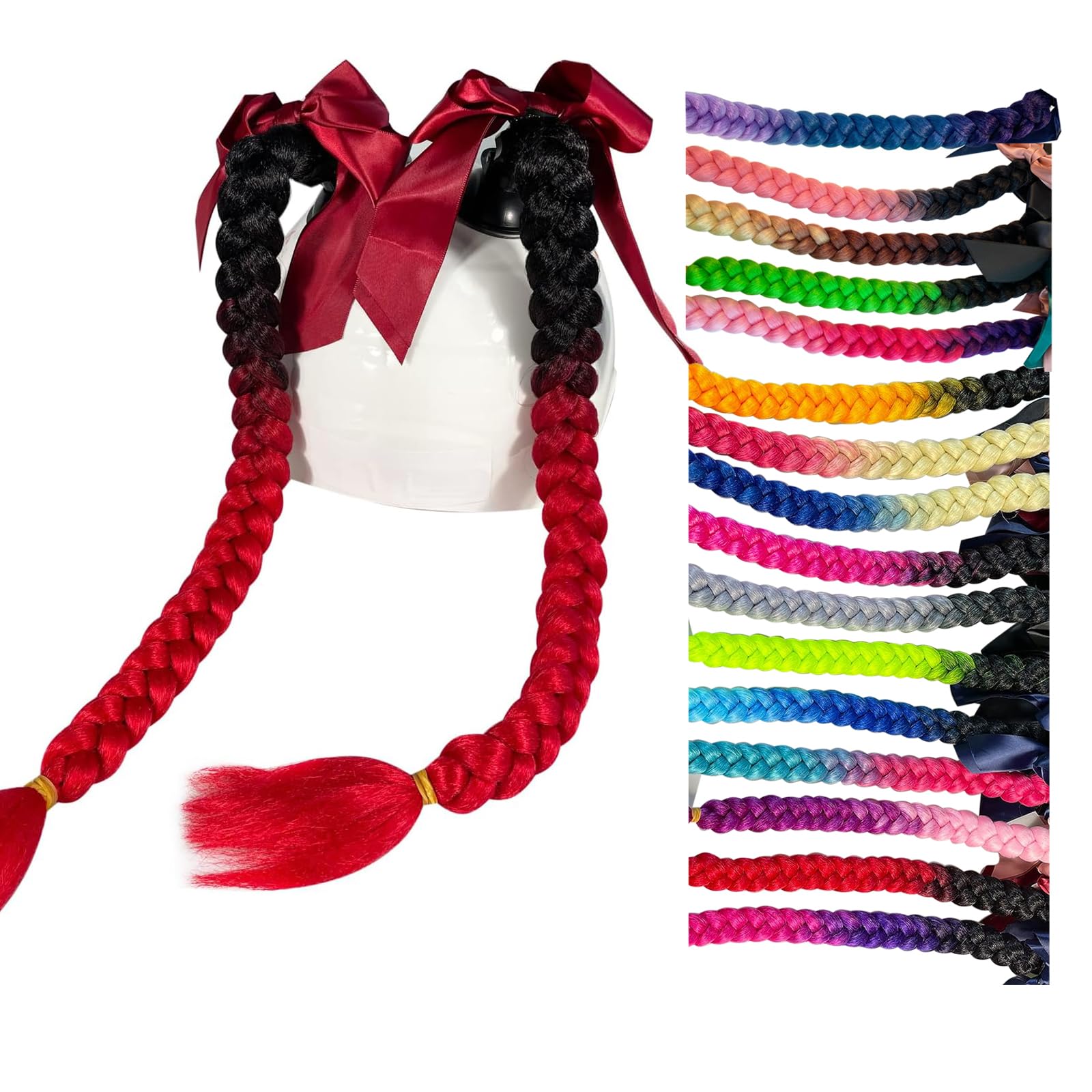 HHongJM 2PCS Helmet Pigtail Motorcycle Helmet Ponytail Bicycle Helmet Braids Hair Tails Used for Any Helmets/Suction Cup Reusabl