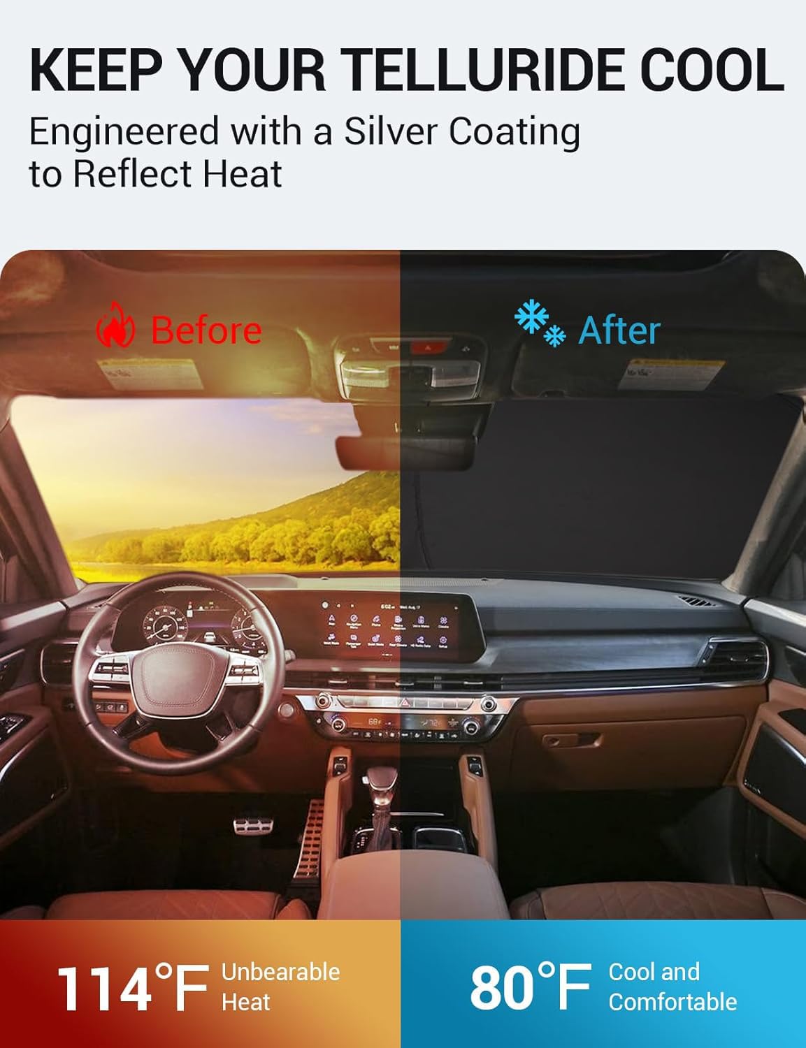 Proadsy 2025 Upgrade Windshield Sun Shade Custom Fit Kia Telluride 2020-2024 2025 4-Layer Foldable Front Sunshade Protector Sun