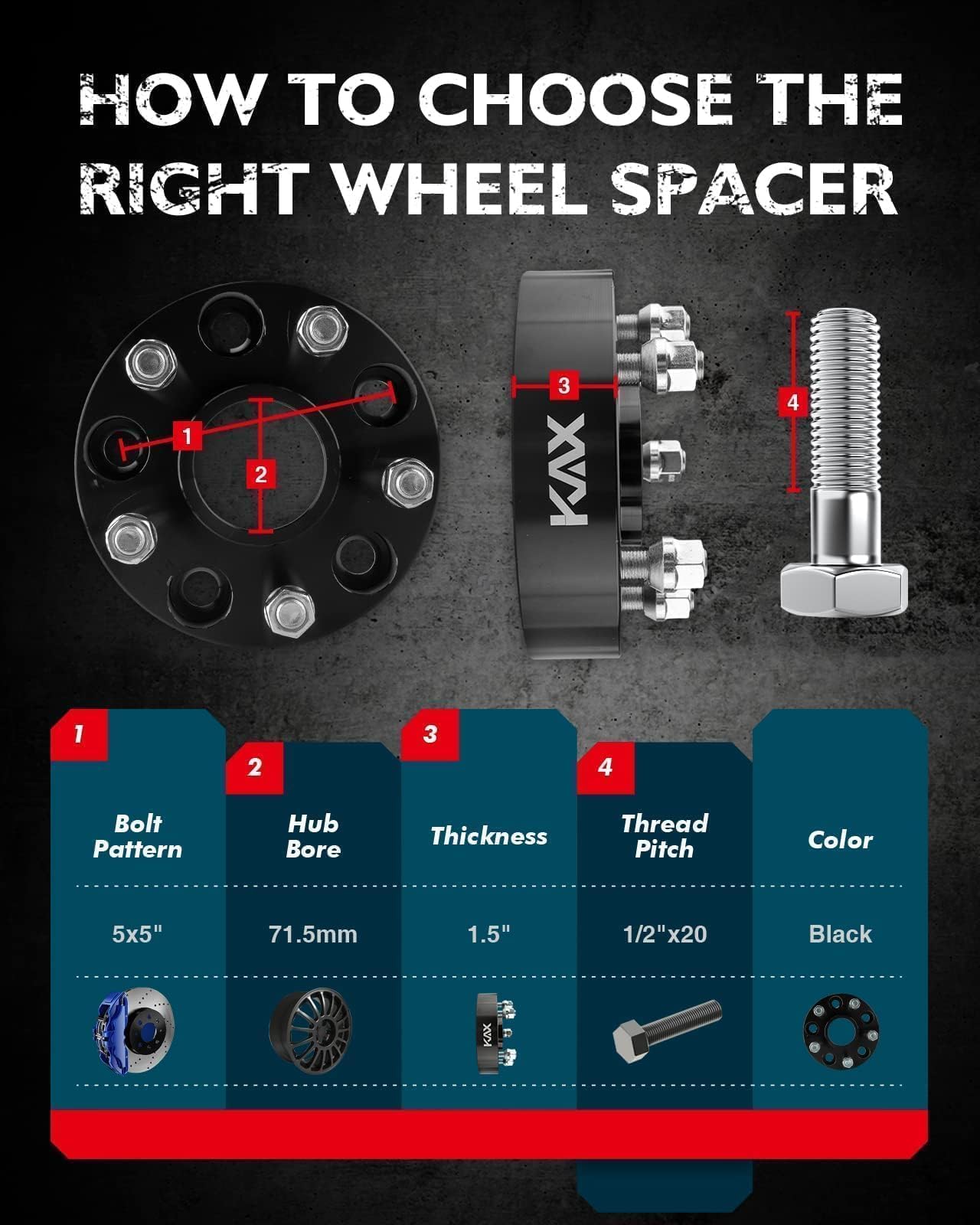 Kax 5X5 Wheel Spacers,1.5 Inch 5 Lug Hub Centric Wheel Spacers 5X127 Fit For Wrangler, Grand Cherokee, Commander With 1/2 X20 St