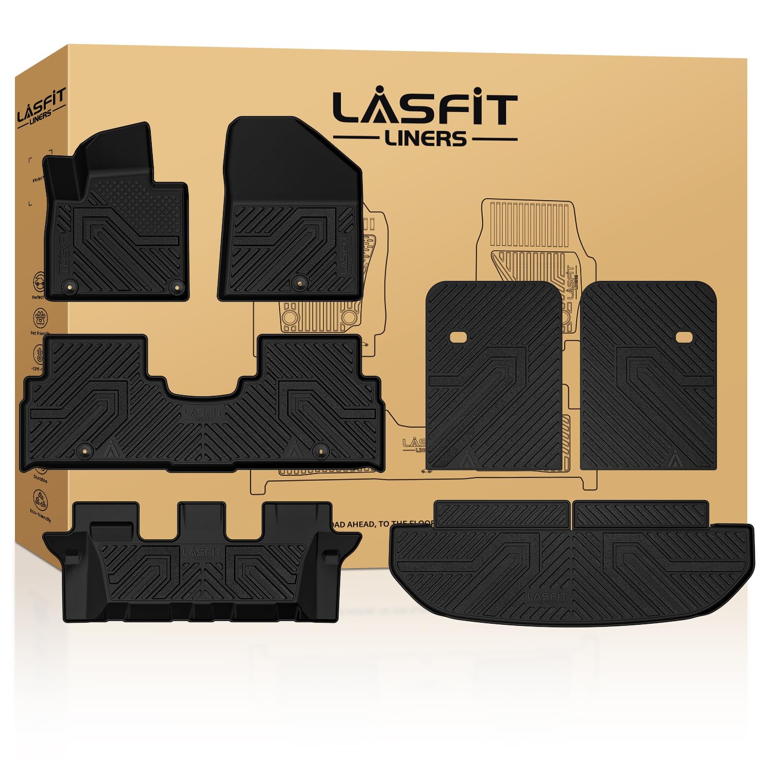 Lasfit Floor Mats & Backrest Mats & Cargo Mats For Kia Sorento 7 Seats 2020 2019 2018 2017 2016, All Weather Tpe Custom Fit Floo
