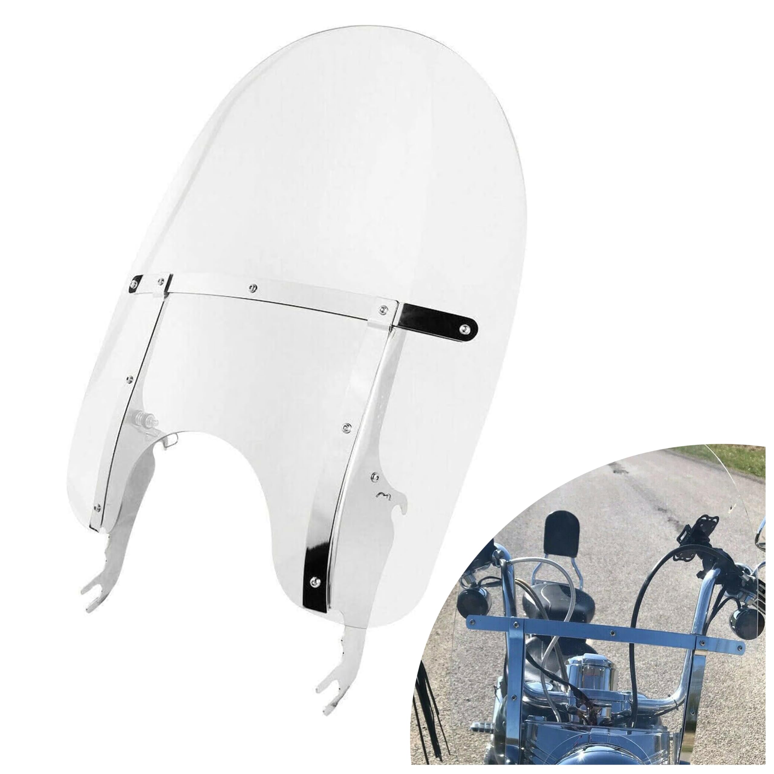 Large 26-1/2 X 23 Detachable Motorcycle Windscreen Windshield Compatible With 2000-UP Harley Davidson Heritage Softail Classic FatBoy FLS FLST FLSTC FLSTF FLSTFB FLSTN Clear -Used
