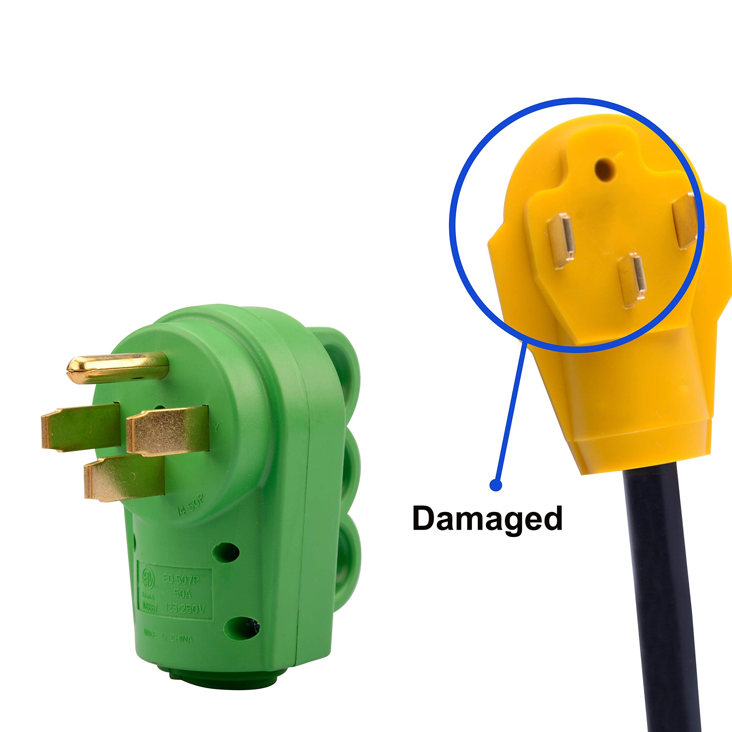 Rvguard Nema 14-50P Rv Replacement Male Plug, 125/250V 50 Amp With Disconnect Handle, Green