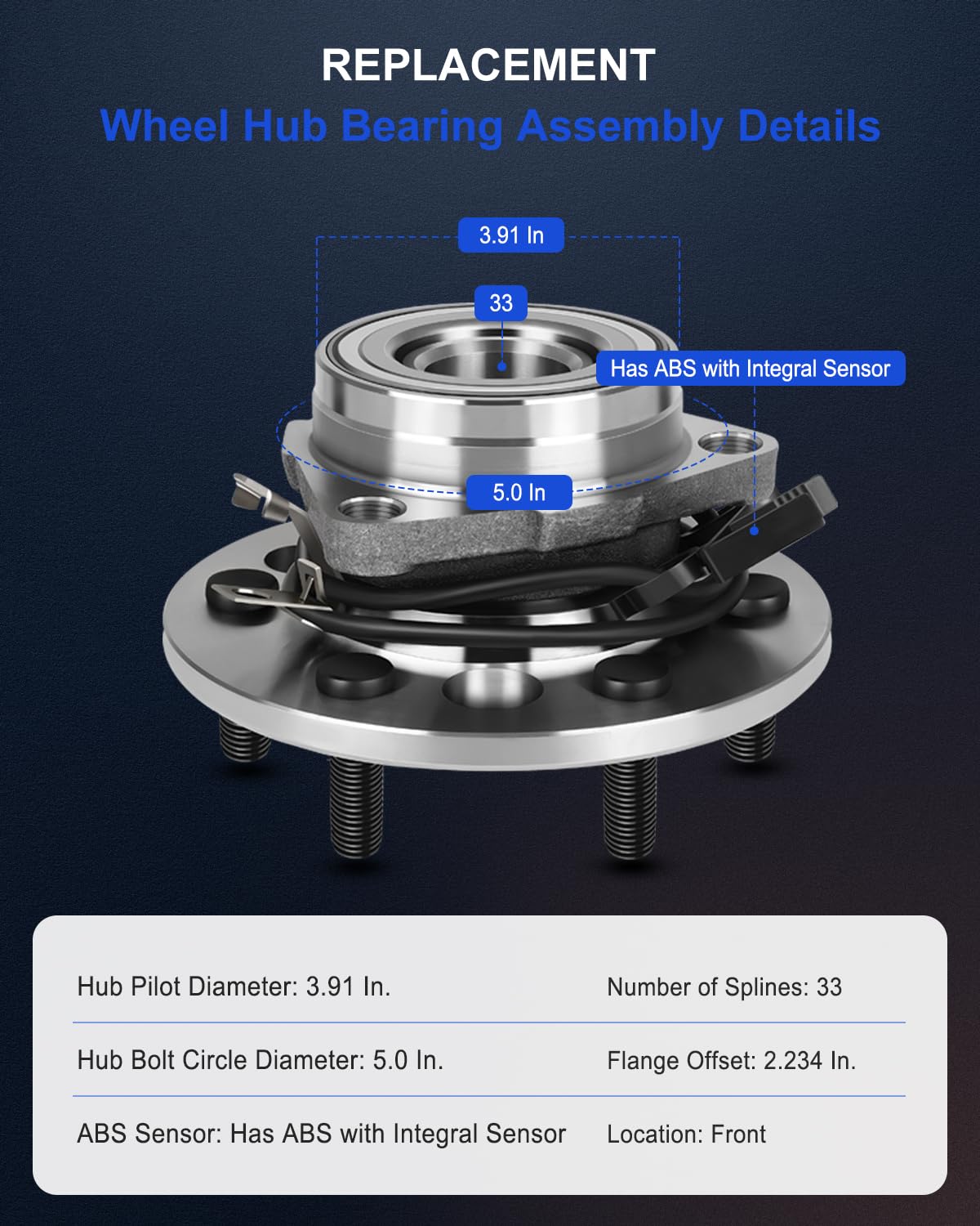 ECCPP Wheel Hub and Bearing Assembly Front 515024 fit 1995-2000 Chevy Cadillac GMC 4WD Replacement for 6 lugs wheel hub with ABS