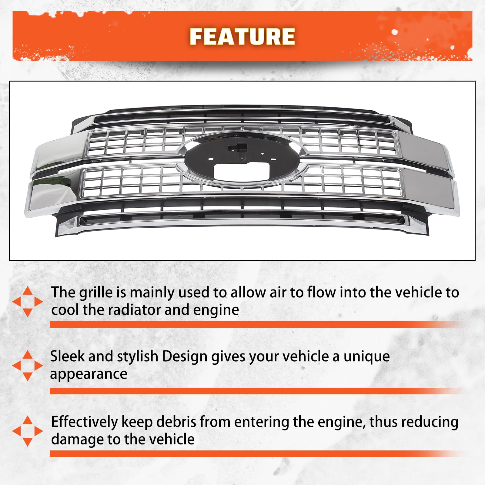 Ecotric Front Bumper Hood Grille Grill Compatible With 2017 2018 2019 Ford F250 F350 F450 Super Duty Chrome (Not Only Overlay)