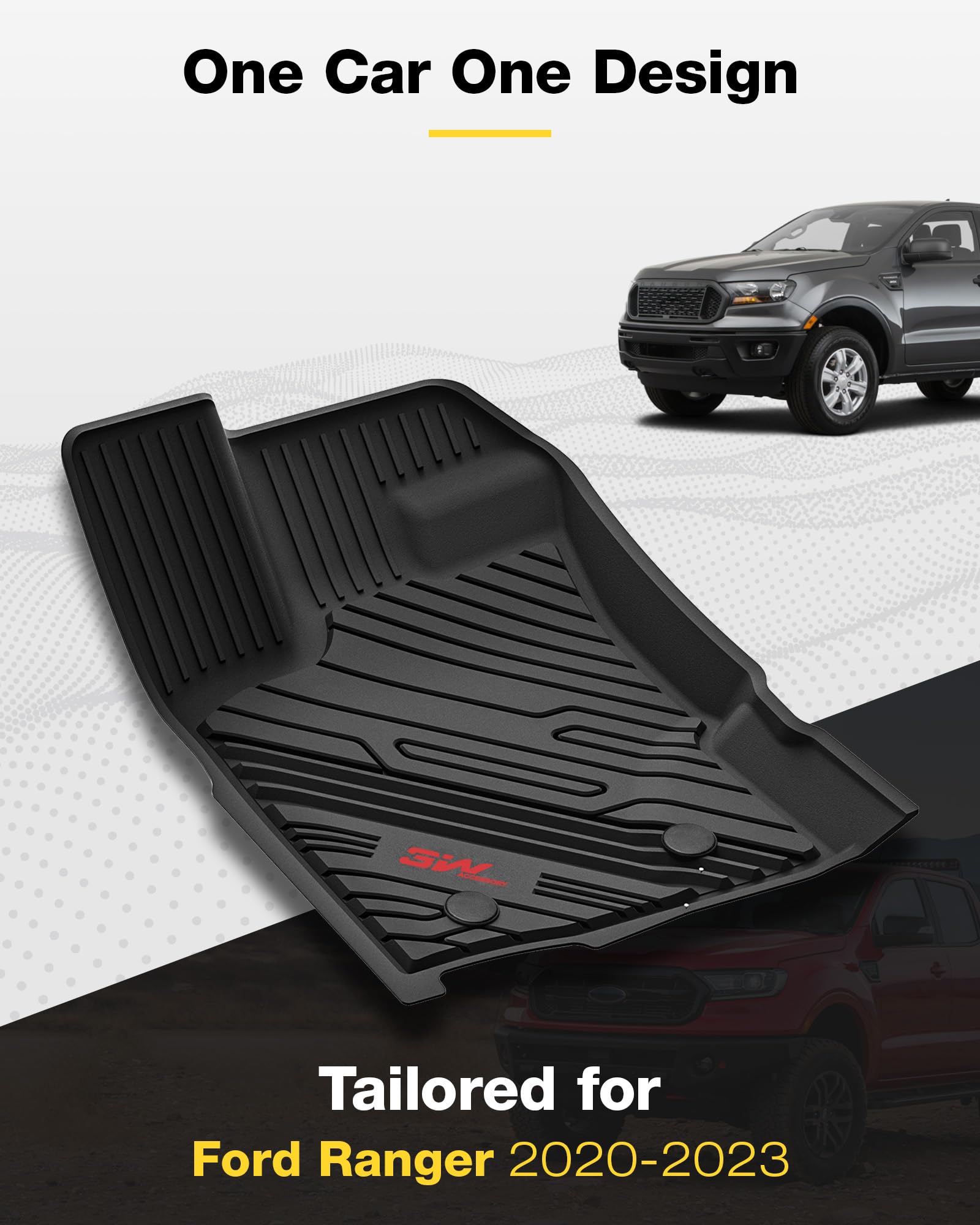3W Floor Mats Fit For Ford Ranger 2020 2021 2022 2023, Tpe All Weather Floor Liner For Ford Ranger Super Crew Cab,1St & 2Nd Row