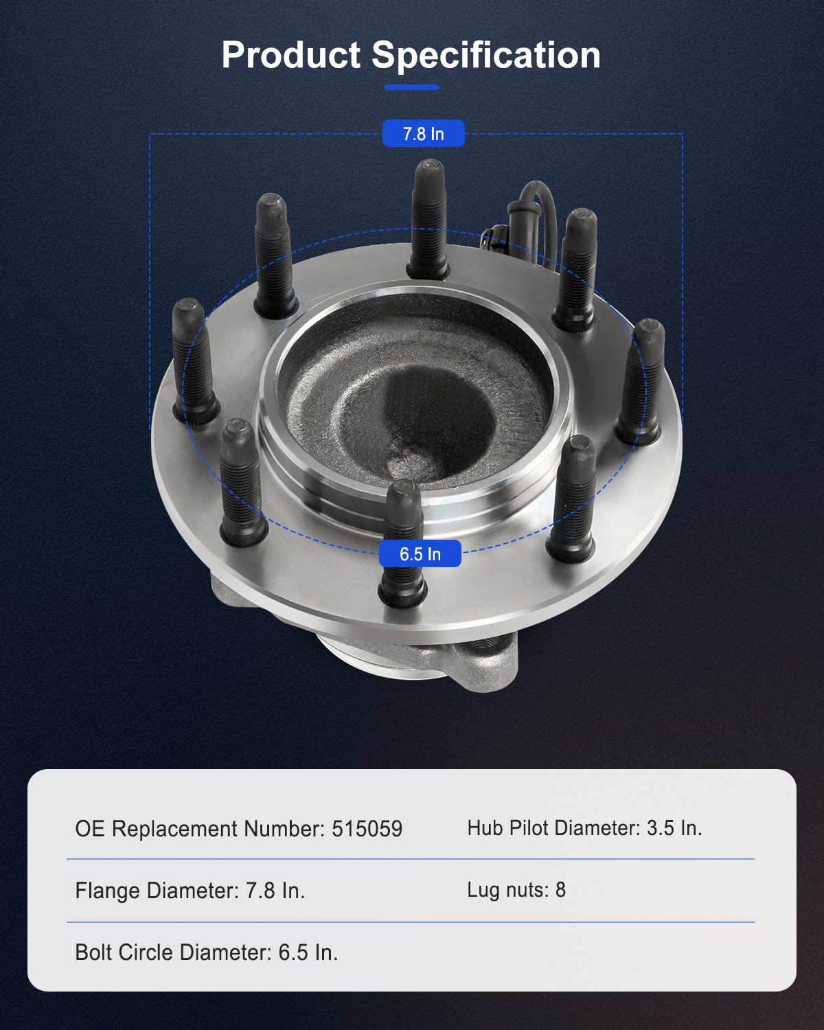 ECCPP 515059 Ball Bearing Hub Assembly, 8 Lugs W/ABS Sensor, Alloy Steel, Automotive Wheel Hub and Bearing Assembly, Front Axle,