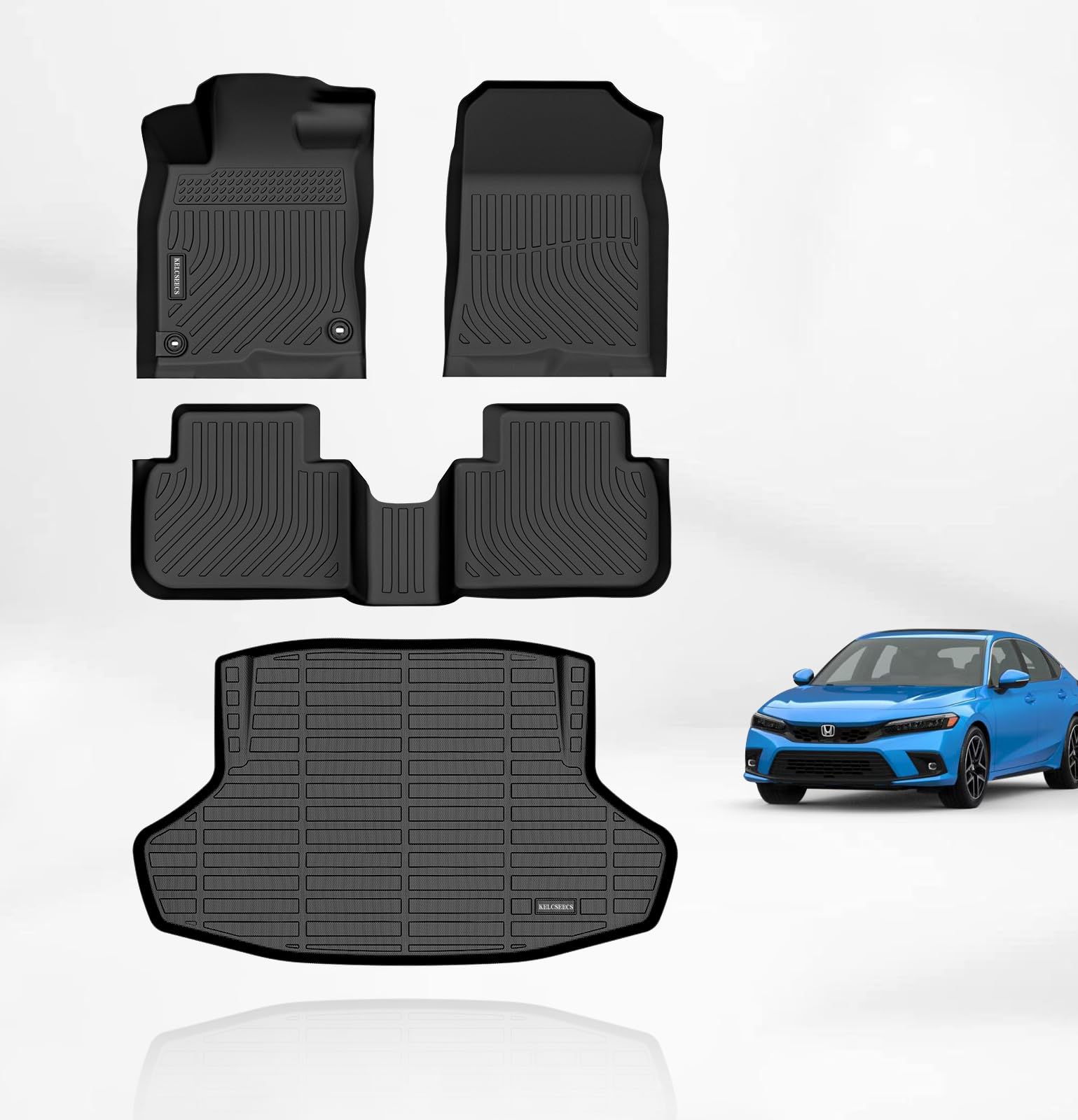 KELCSEECS Floor Mats & Cargo Liner(Not for Hatchback) for 2025 2024 2023 2022 Civic Sedan Si(Include 2nd Row with USB Port) All 