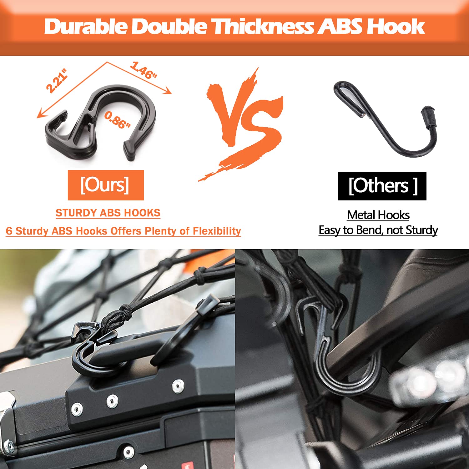 Zuoze Small Cargo Net 15'X15' Stretches To 30'X30' With Thicken Hooks | Natural Latex Core, Tight 2”X2” Mesh Heavy Duty Bungee Net For Motorcycle Helmet, Bike, Atv, Utv, Luggage (Red, 2 Pack)