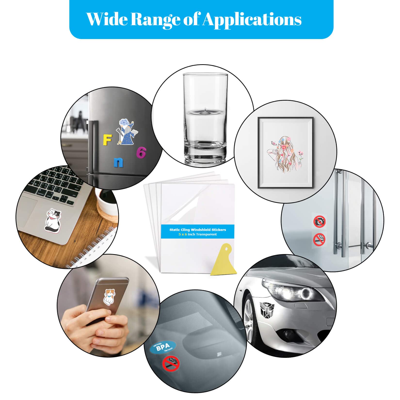 PSLER Car Windshield Sticker, Windshield Applicator, Clear Window Cling Car Inspection Sticker Holder Static Cling Window Film f