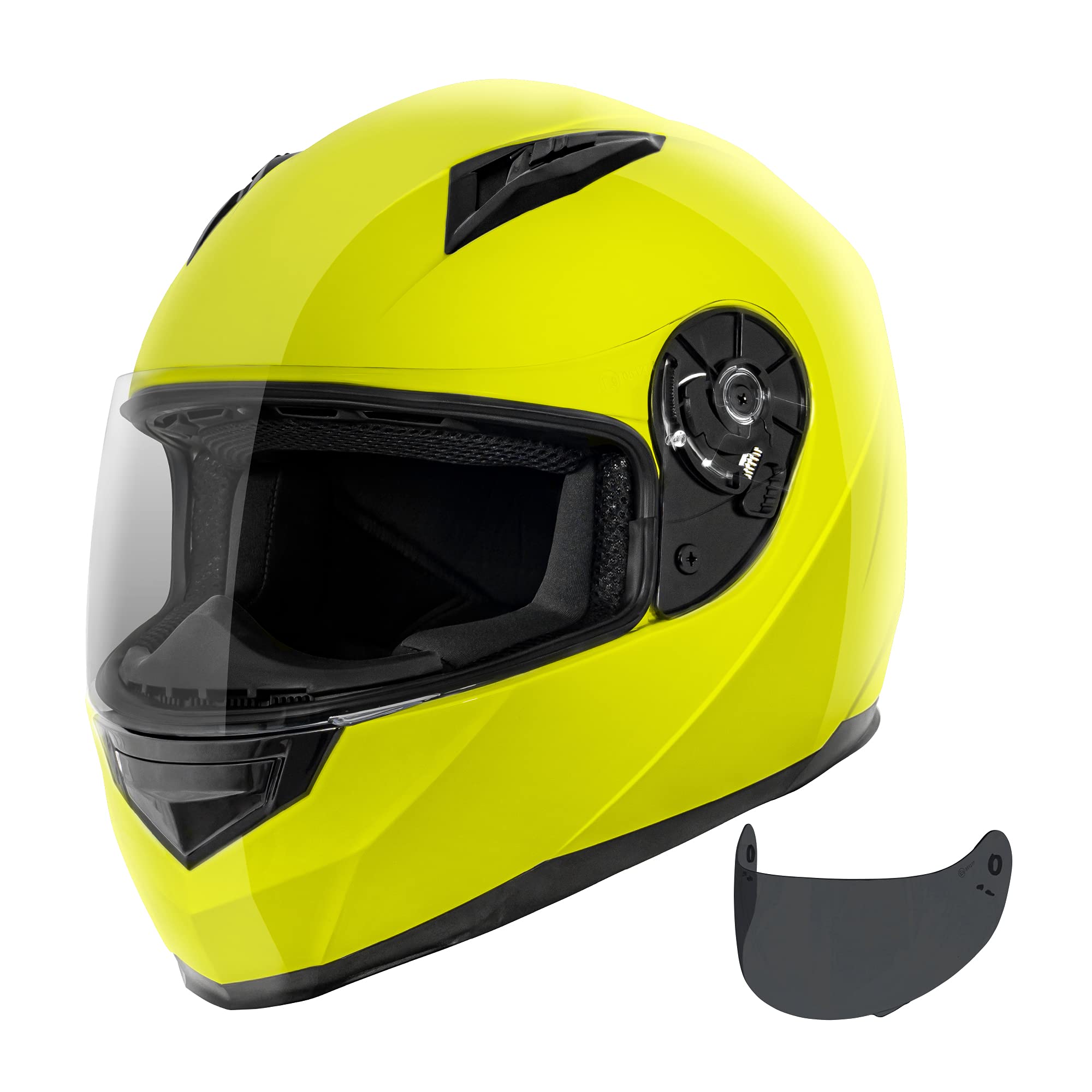 Vcan Vx Lightweight Full Face Motorcycle Street Bike Helmet With Extra Tinted Visor Dot Approved (Yellow, Medium)