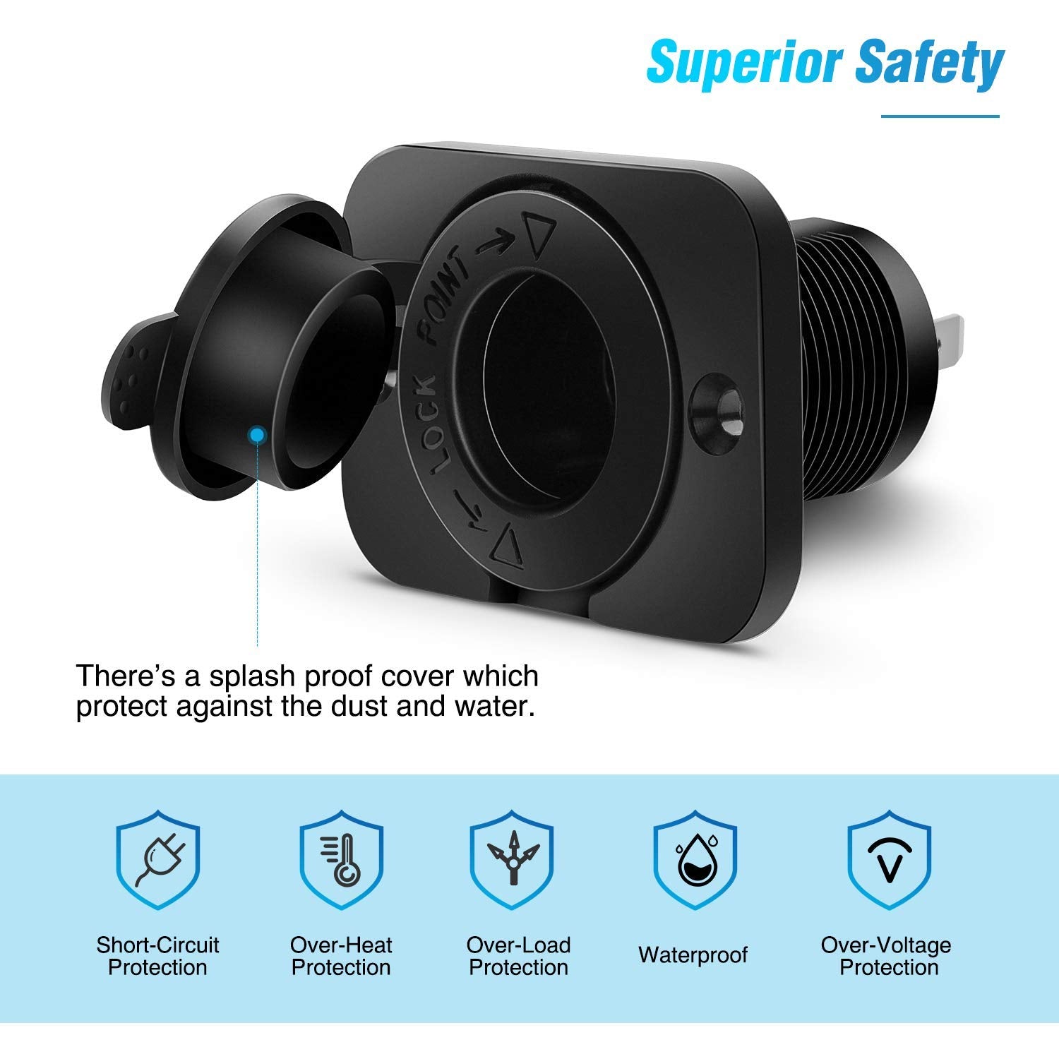 Nilight 2 Pack Car Cigarette Lighter Socket DC 12V Waterproof Power Outlet Adapter Replacement with Terminals Wires and Screws f