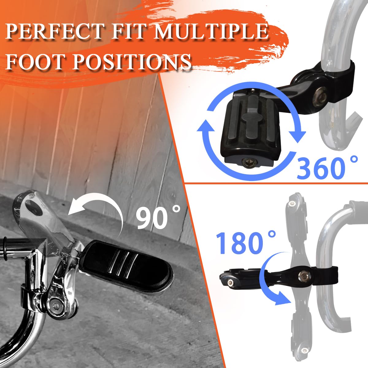 Fovplue 1.25' Highway Footpegs,Short Angled Adjustable Highway Pegs W/Mounts For Harley Touring Street Glide Electra Glide Road King Softail Cvo Dyna Trike Sportster W/1-1/4 Engine Guard,Black#1