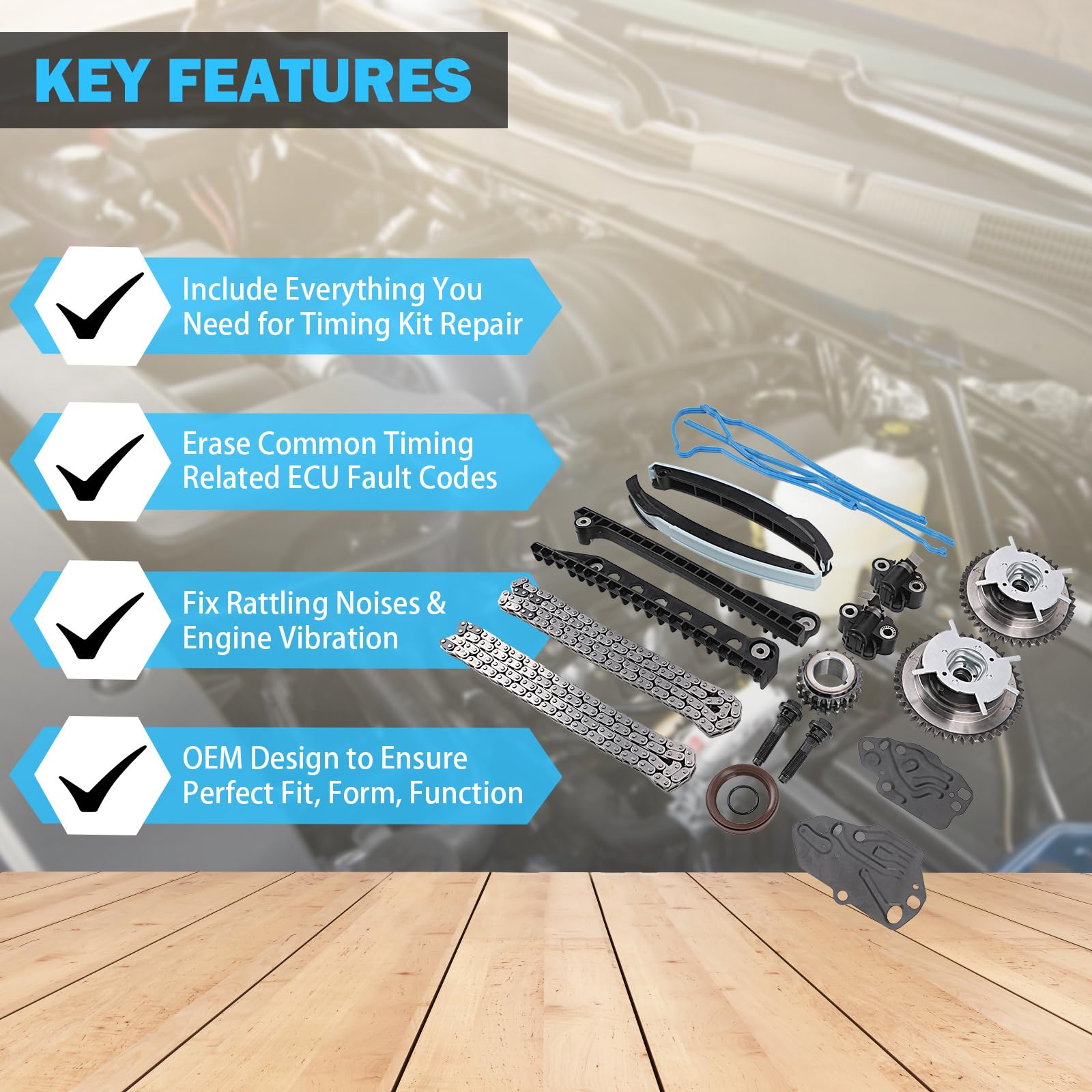 MNJWS 5.4 Timing Chain Kit & Cam Phaser Repair for 2005-2014 Ford F-150, F-250, F-350, Expedition, Lincoln Navigator, Mark LT