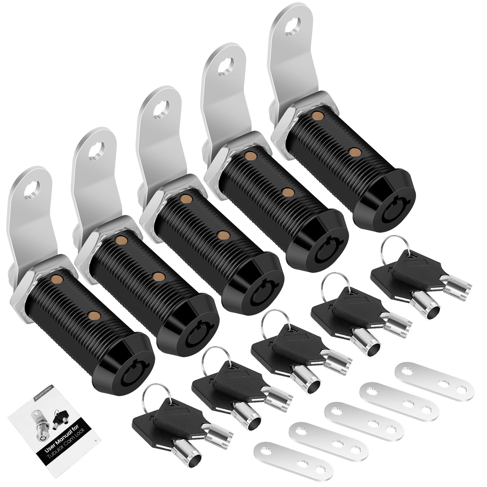 Cylinnda 5 Pack Black Cabinet Lock With Keys, 1-1/2'' Rv Storage Locks Keyed Alike, Rv Locks For Storage Door, Camper Toolbox Rv