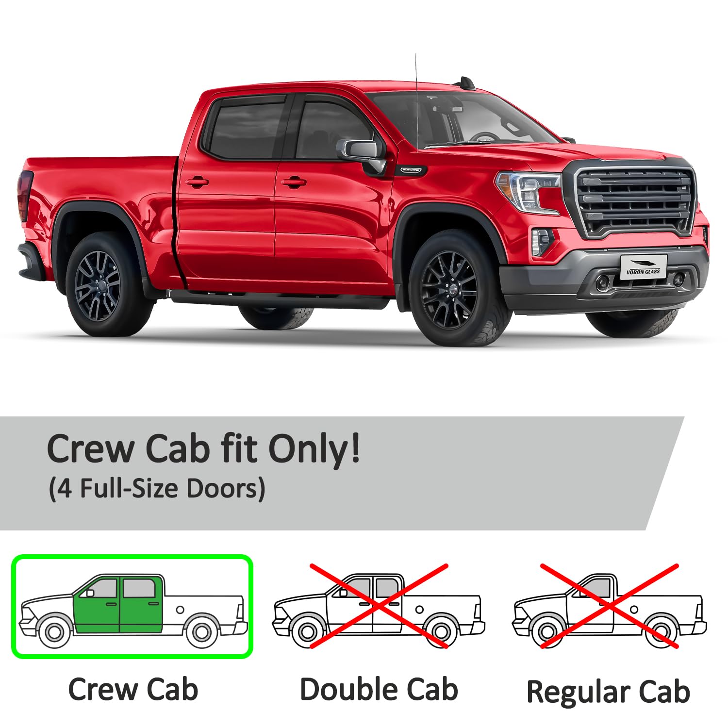 Voron Glass In-Channel Extra Durable Rain Guards For Trucks Gmc Sierra 1500 2019-2025 Crew Cab, Window Deflectors, Vent Window V