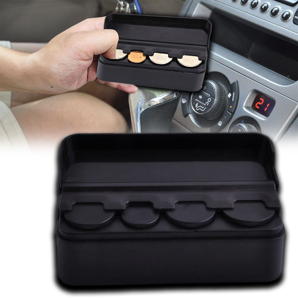 Zento Deals Sturdy Black Coin Organizer-Auto Car Coin Case Storage Mini Box Plastic Holder