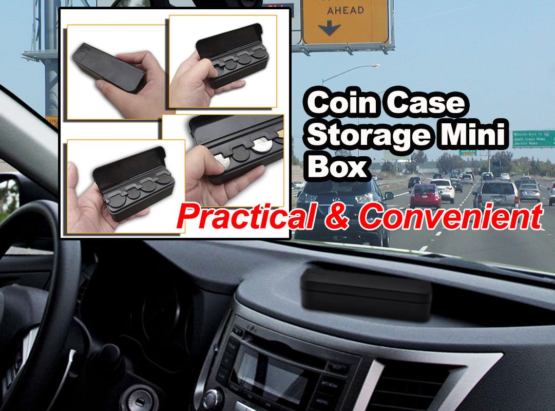 Zento Deals Sturdy Black Coin Organizer-Auto Car Coin Case Storage Mini Box Plastic Holder