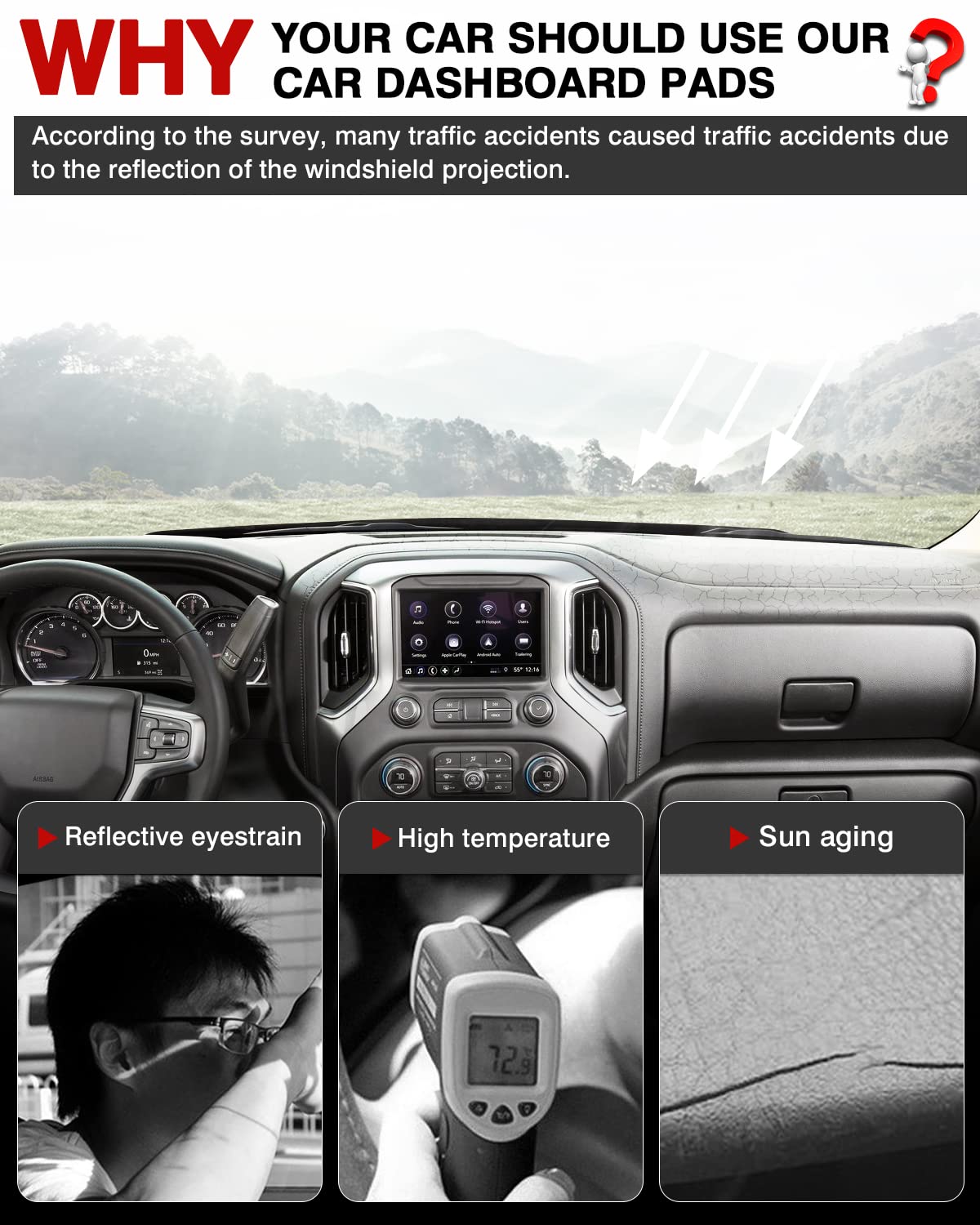 Autorder Dashboard Cover Mat For 2014-2018 Chevy Chevrolet Silverado/Gmc Sierra 1500, 2015-2019 Silverado/Gmc Sierra 2500Hd 3500