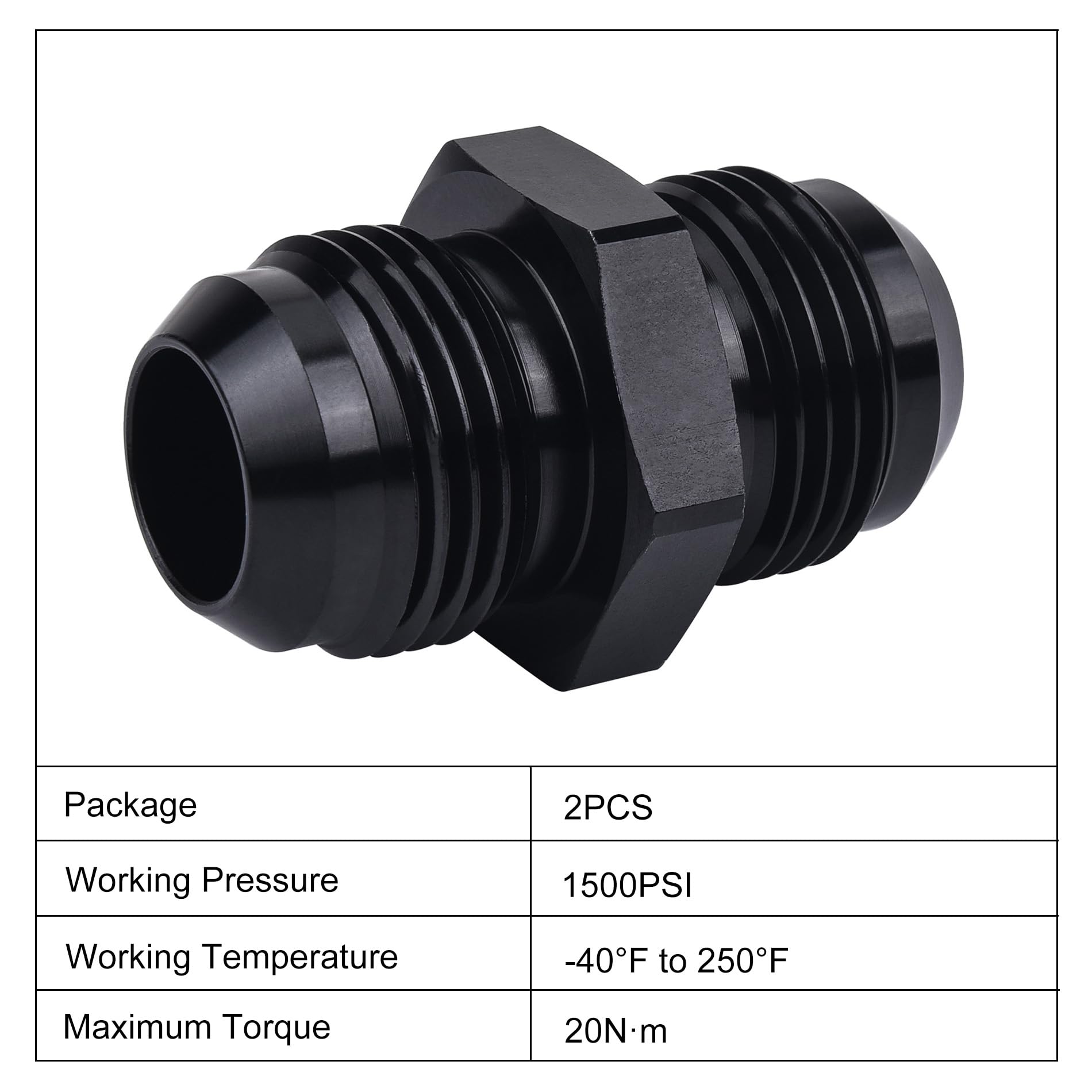 Evil Energy 12An Male To Male Flare Coupler Union Straight Fuel Hose Adapter Fitting Black 2Pcs