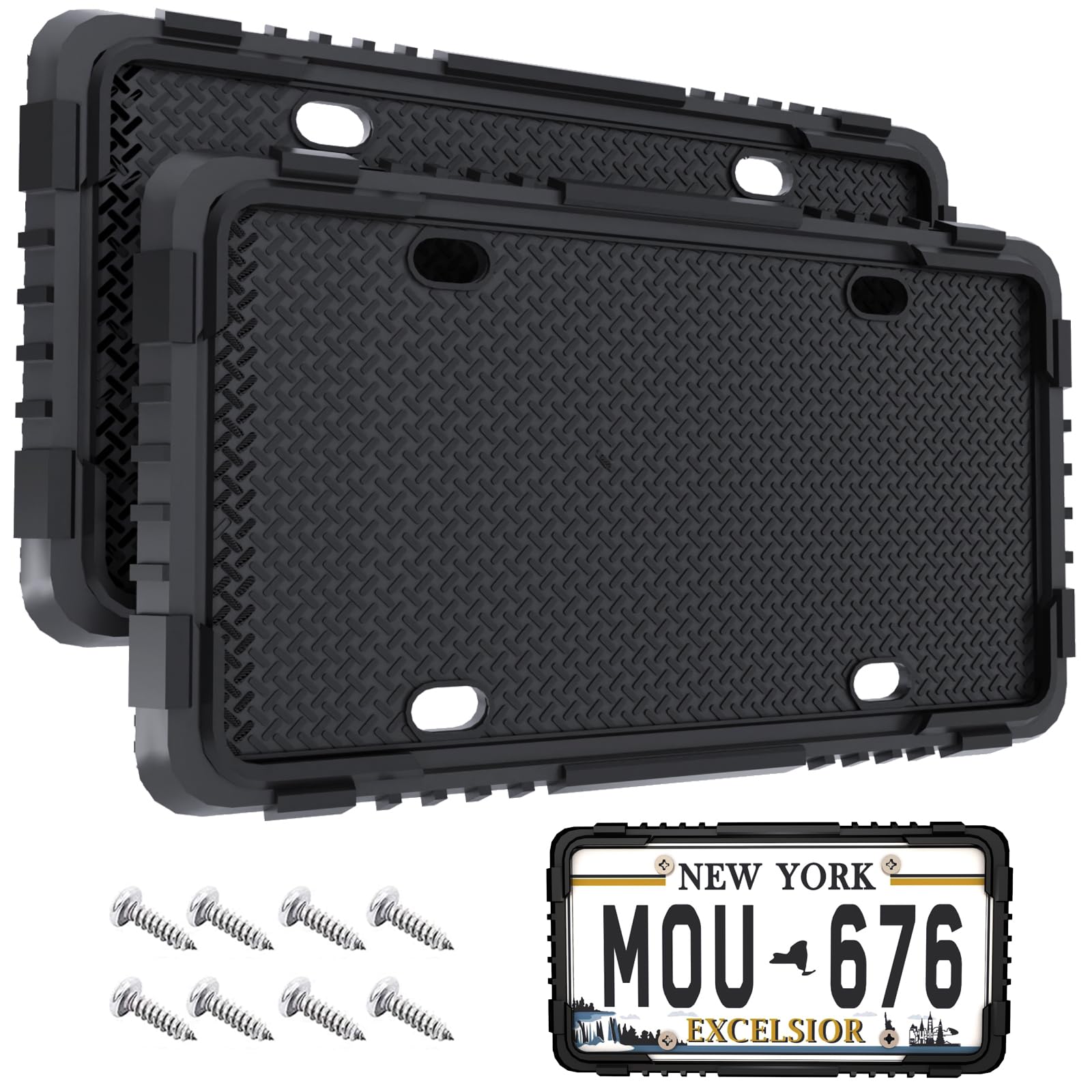 Crossarctic Black Silicone License Plate Frames, 2 Pack License Plate Holder Bracket Without Obstruction, Universal License Plat