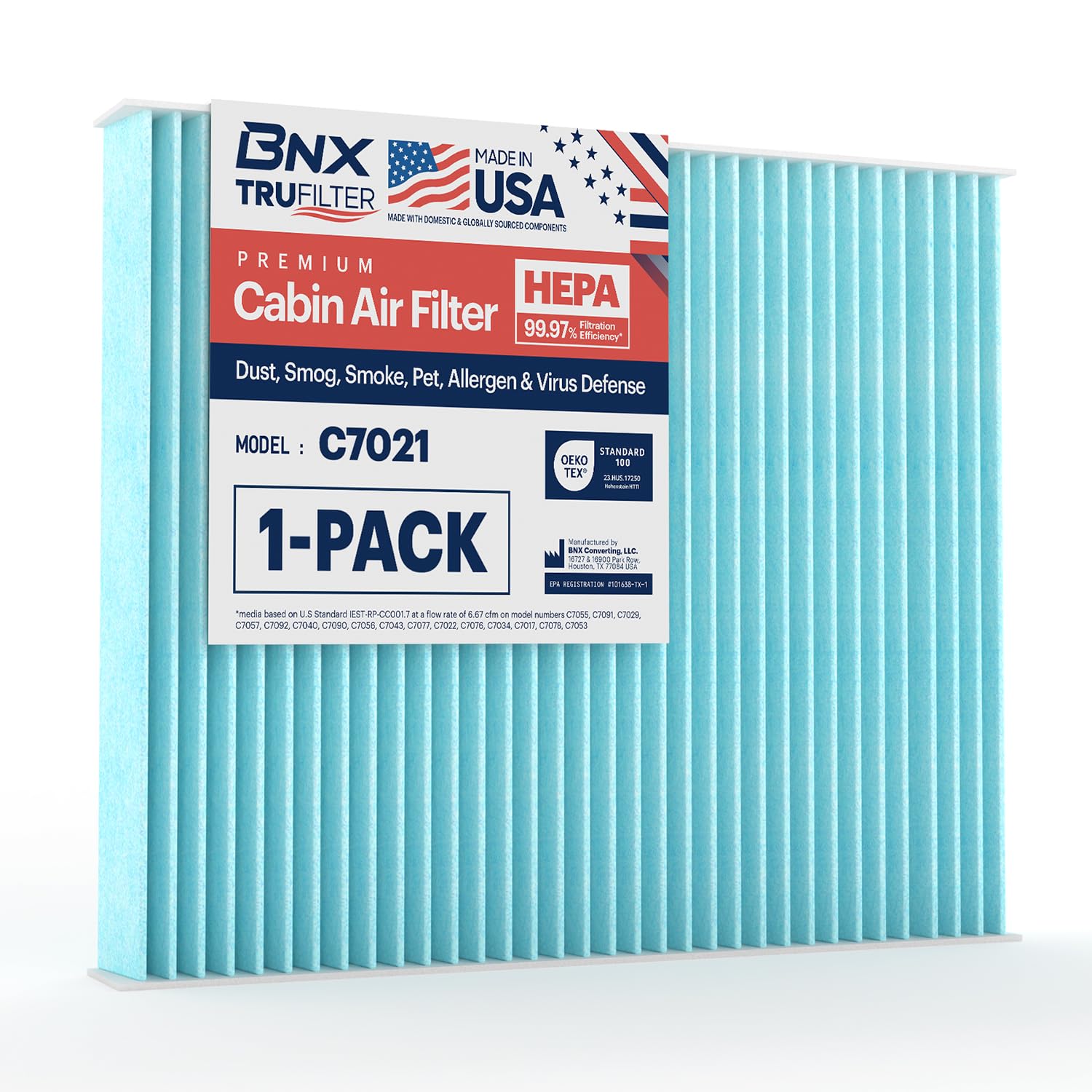 Bnx Trufilter C7021 Cabin Air Filter, Hepa 99.97%, Made In Usa, Compatible With Ford Explorer, Flex, Police Interceptor Sedan/Ut