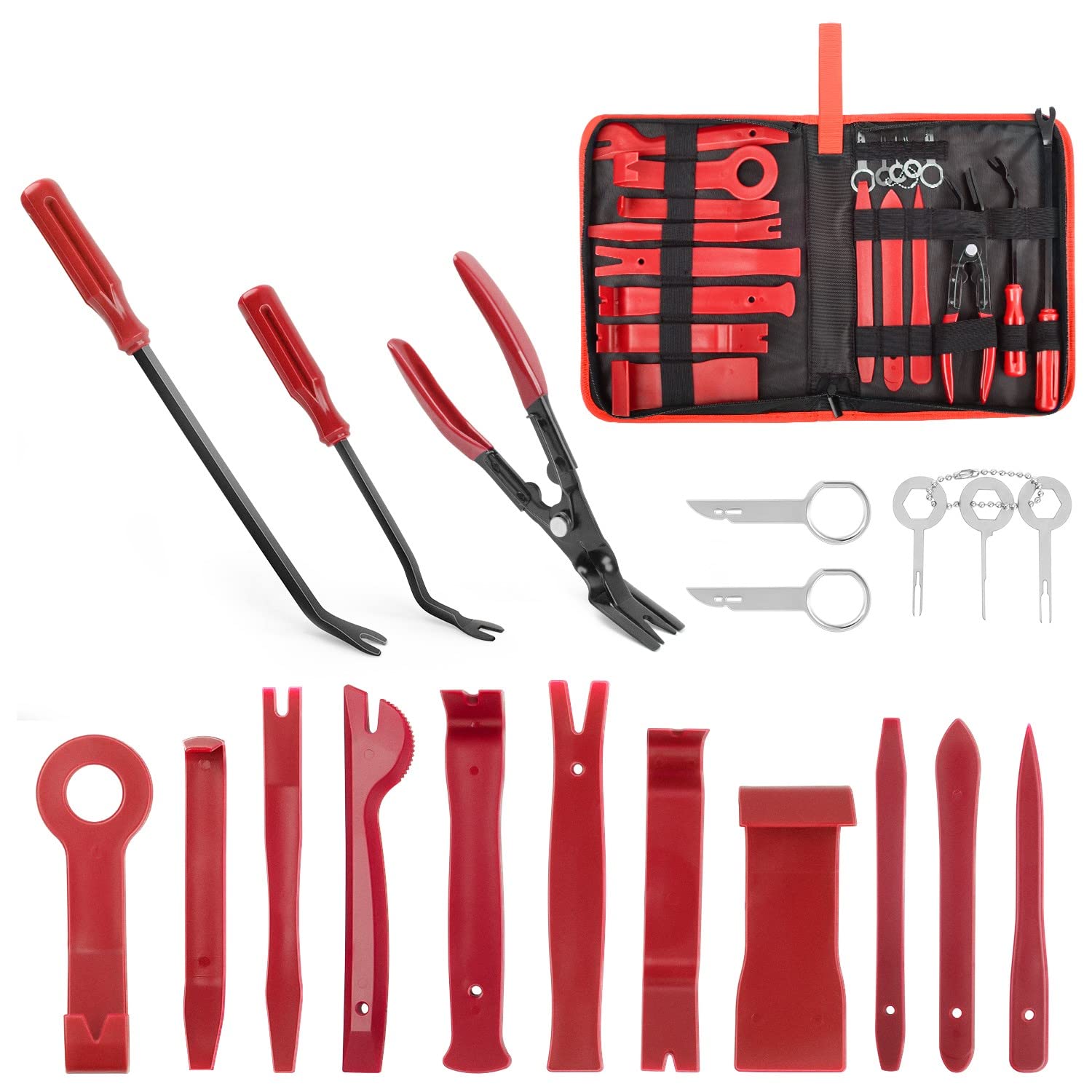 GOOACC 19Pcs Trim Removal Tool Set Panel Fastener Clips Removal Automotive Plastic Upholstery Pliers Removal Install Removal Car