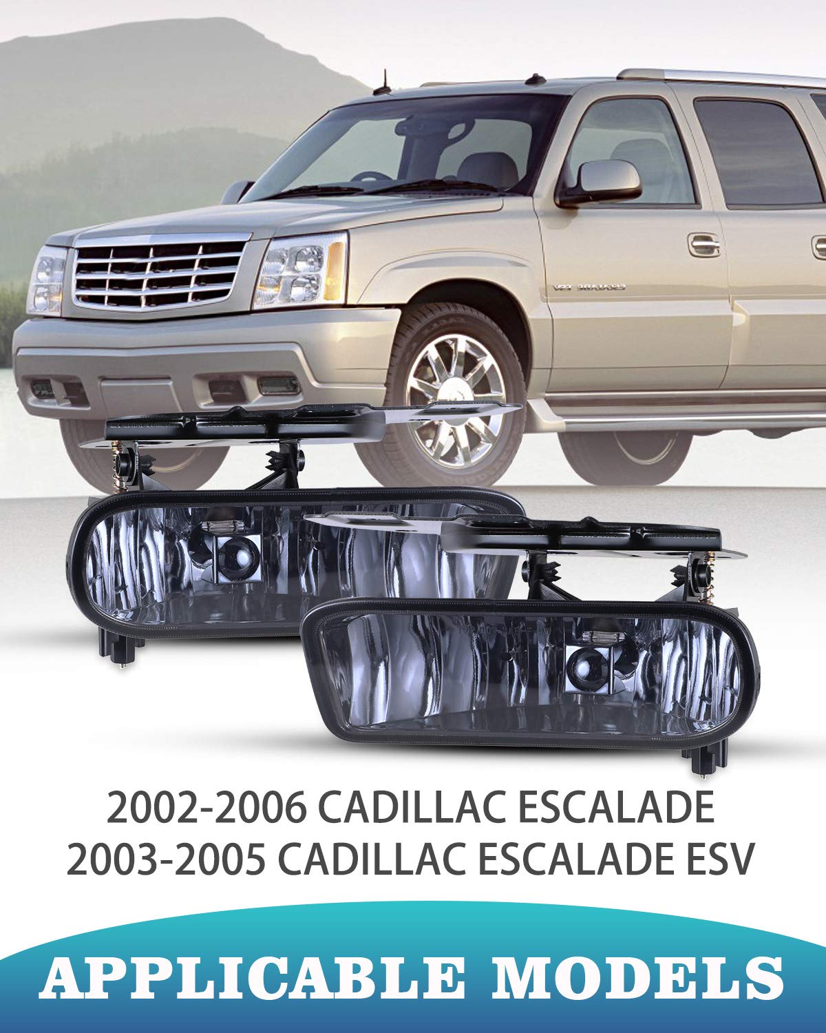 AUTOWIKI Fog Lights For 2002-2006 Cadillac Escalade, 2003-2005 Cadillac Escalade ESV OEM Replacement Fog Lamps 2PCS With Smoke L