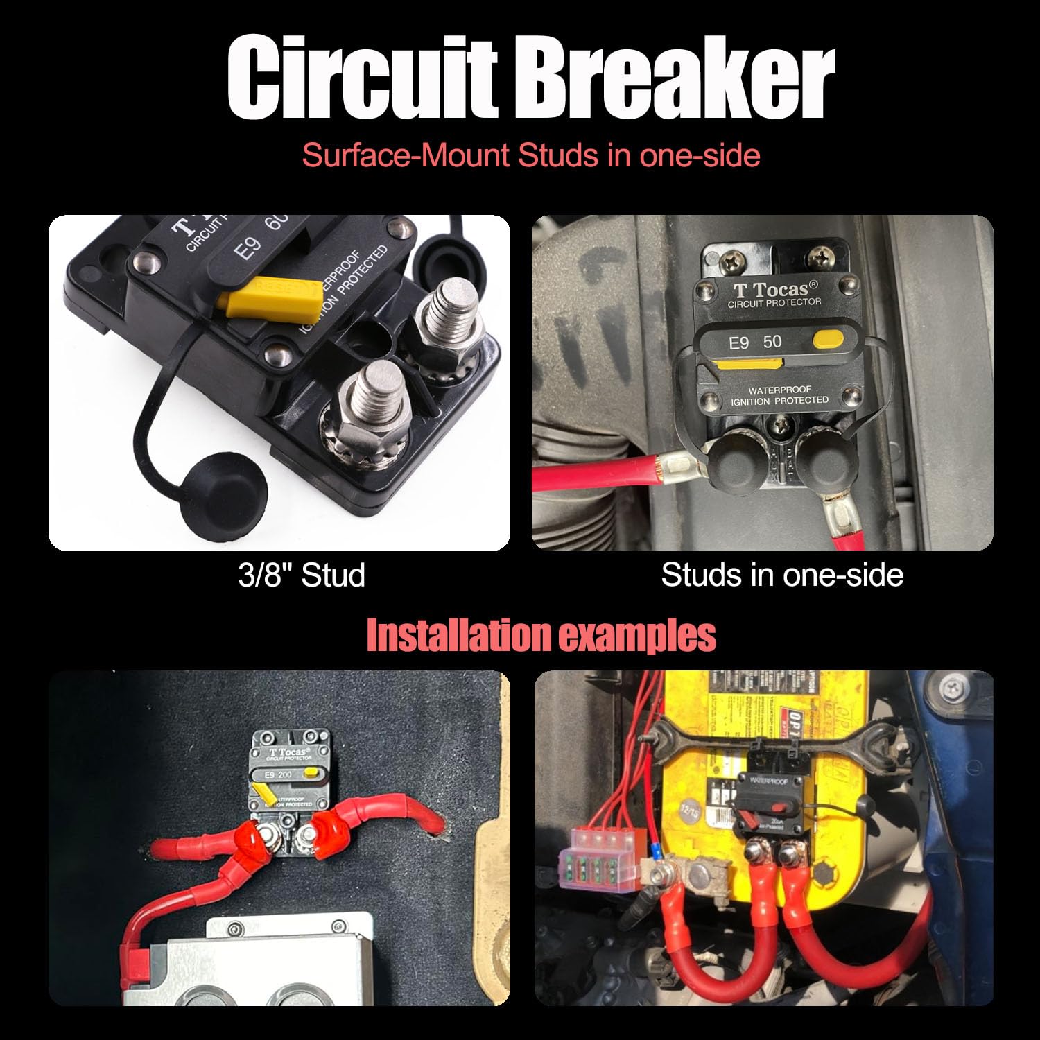 T Tocas 3/8 '' Stud 30 Amp Circuit Breaker With Manual Reset For Boat Automotive Trolling Motor | Ul Certified 12V - 72V Dc, Wat