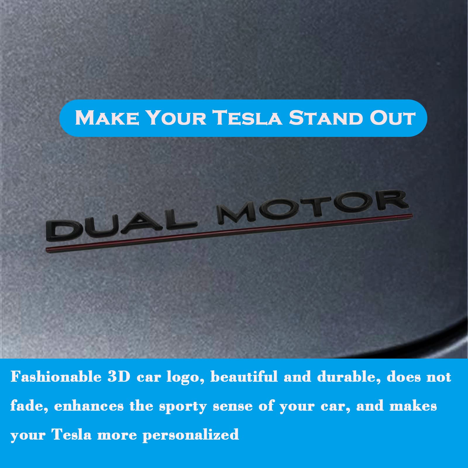 Yhcdsea Dual Motor Badge Emblem Sticker Plaid Decor Compatible For Model 3 Y X S Accessories (Glossy Black-Red Line)