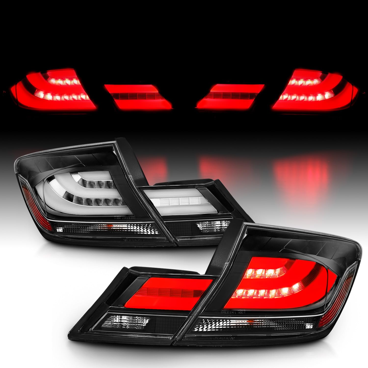 Amerilite Black Led Bar Replacement Brake Tail Lights Set For 13-15 Honda Civic 4 Door - Passenger And Driver Side