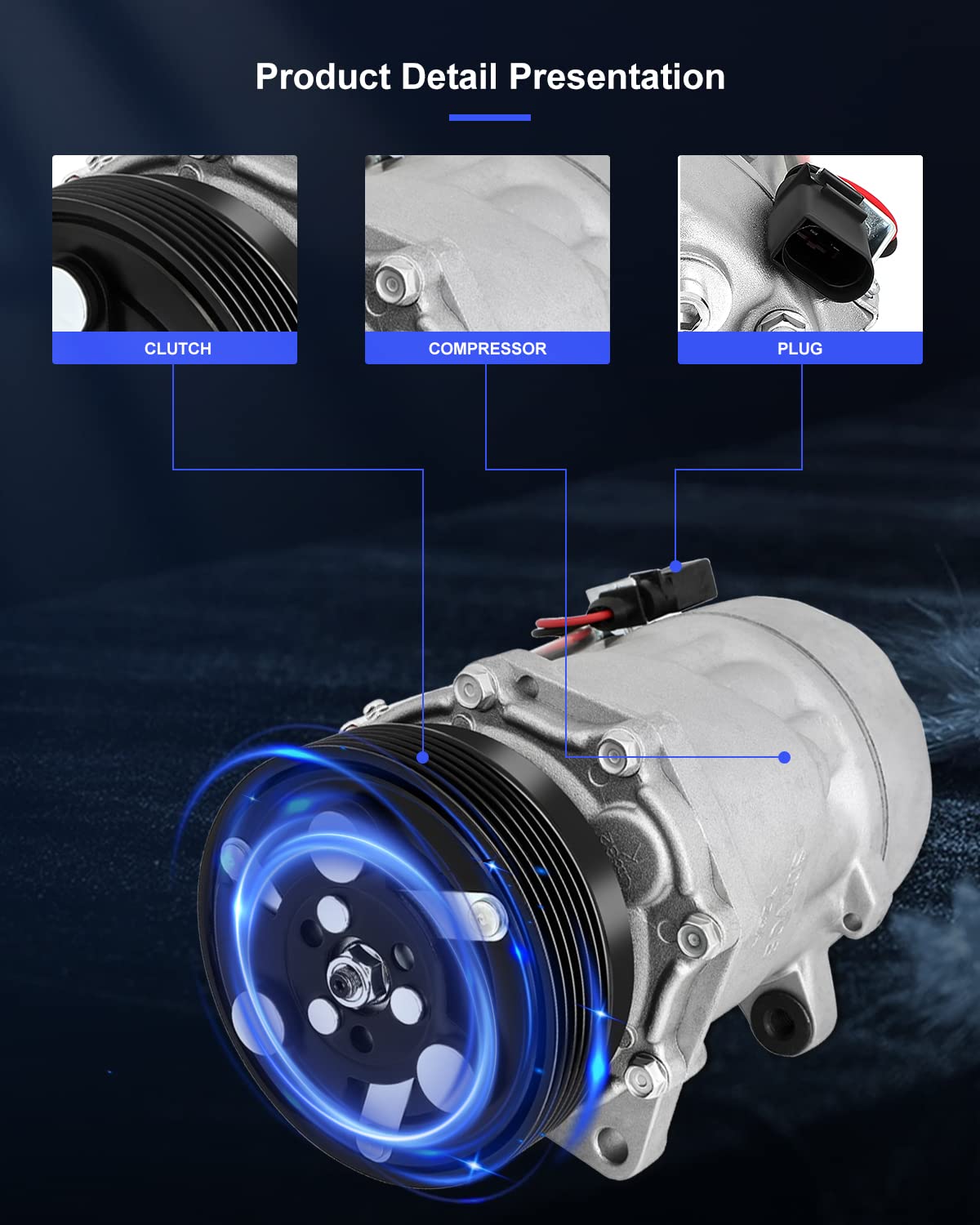 Eccpp Ac Compressor 2000-2006 For Audi Tt 2001-2004 For Volkswagen For Beetle Golf Jetta Sharan 1.8L 1.9L 2.0L Ac Compressor Wit