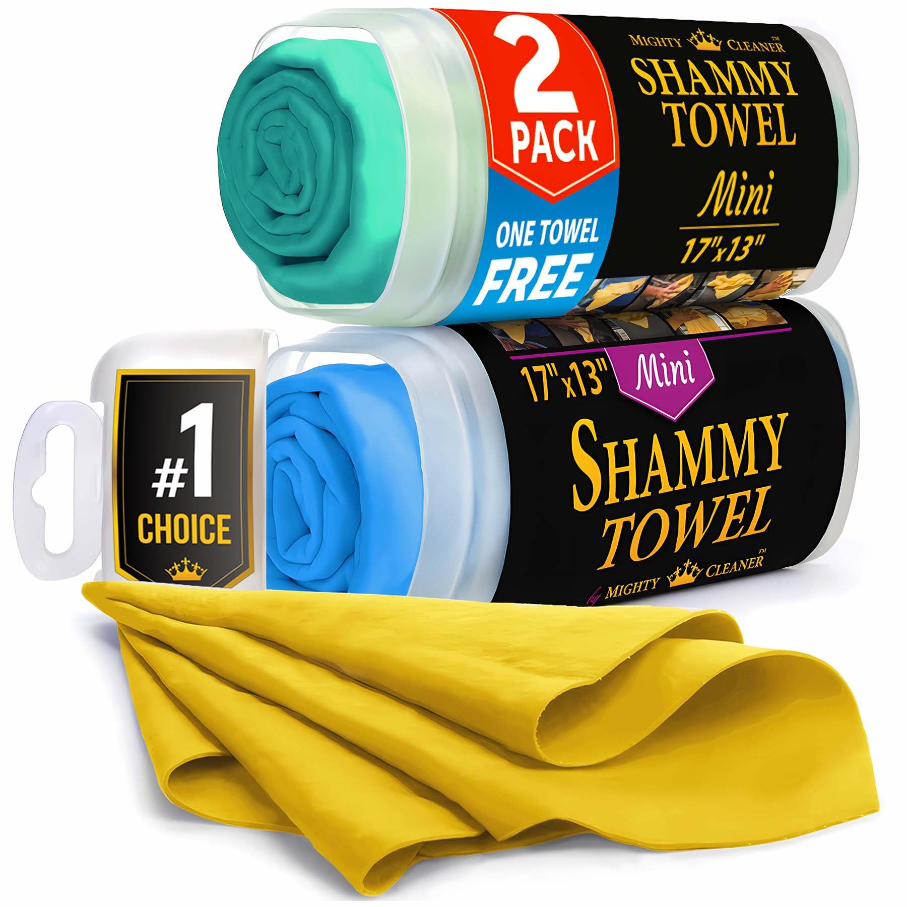 Premium 2Pk Mini +1 Free Shammy Cloth For Car Drying - (17   X13   ) - Super Absorbent Chamois Towel For Car - Reusable Shammy T