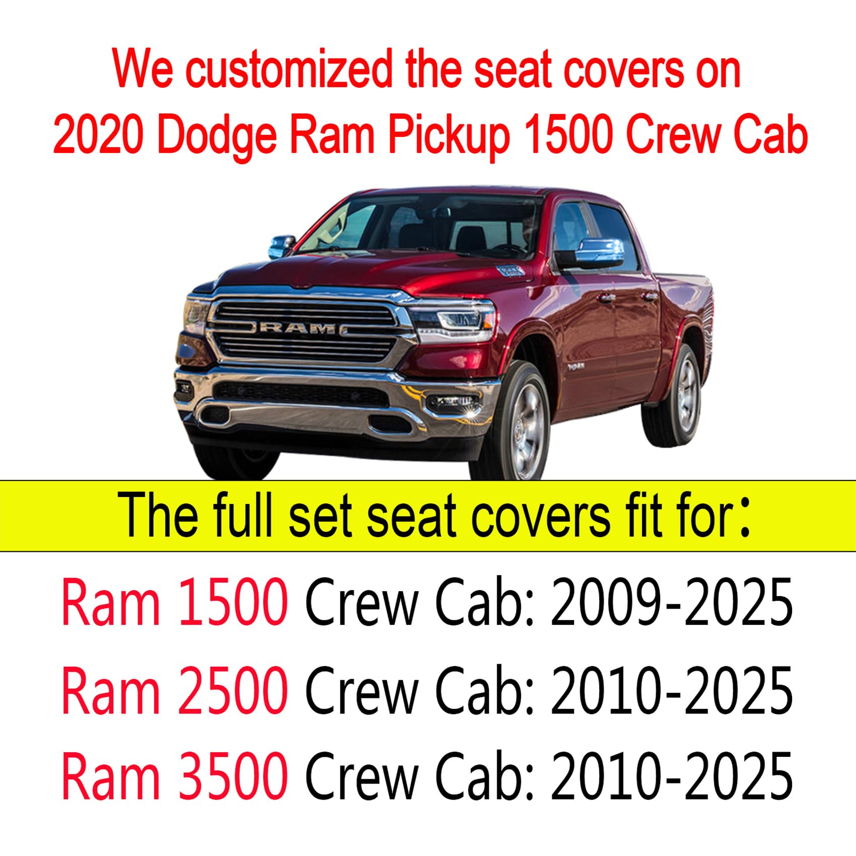 YIERTAI Car Seat Covers Compatible with Dodge Ram Custom Fit 2009-2025 1500 2010-2025 2500 3500 Pickup Laramie Bighorn Waterproo