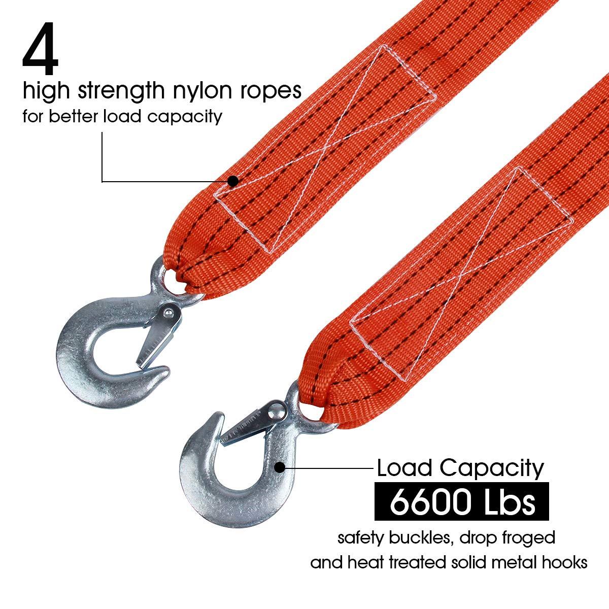 Jchl Tow Strap With Hooks 2In X20Ft Recovery Strap 10,000Lb Break Strengthened Towing Rope For Towing Vehicles In Roadside Emerg