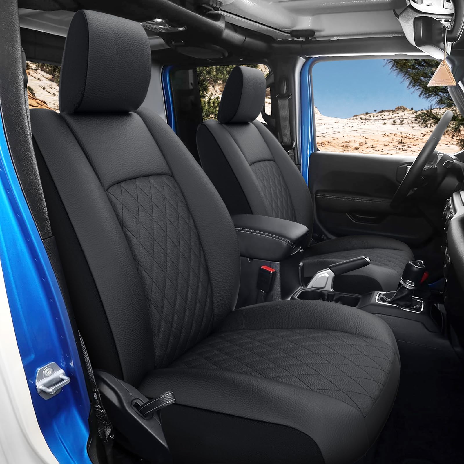 Giant Panda Full Set Faux Leather Seat Covers For Jeep Gladiator 2020-2024 Sport Willys Rubicon Mojave Freedom Without Rear Cup