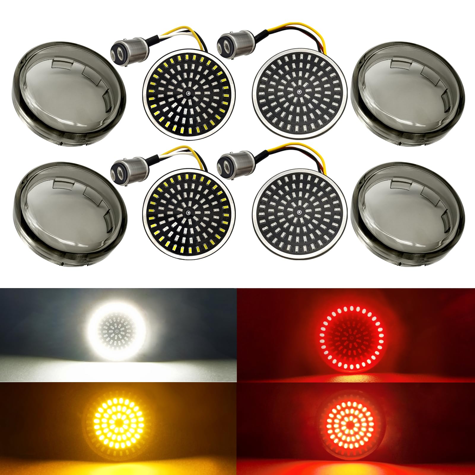 Toknome 1157 Led Turn Signals 2'' Front Rear Bulbs 81 Led Lights Smoke Lens Covers Kit Compatible With Harley Davidson Softail D
