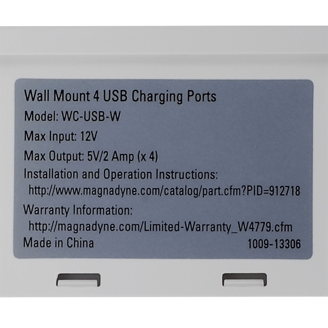 Magnadyne Wall Mount Usb-A Charging Ports For Rv & Vehicle Use, Includes Wall Plate (White)