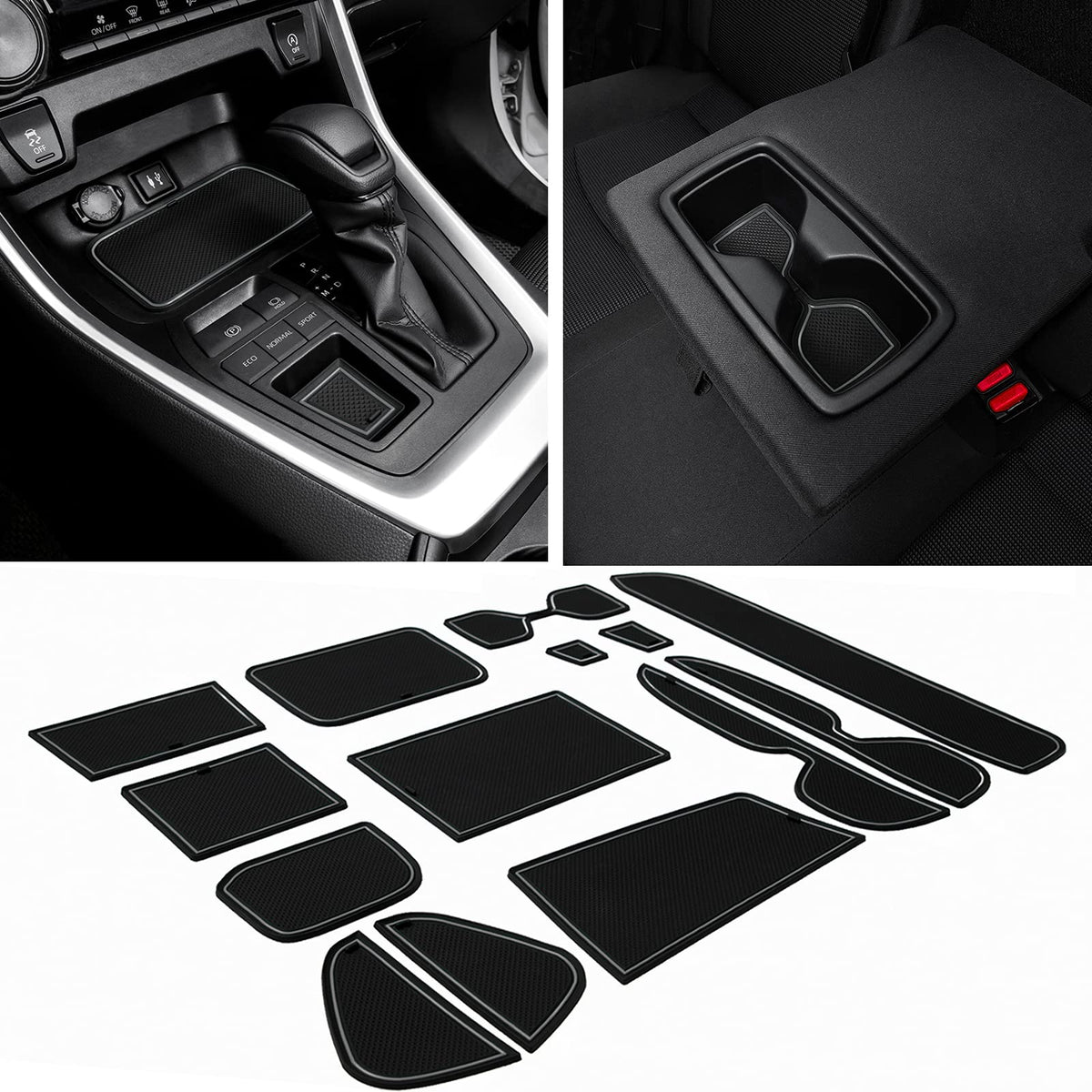 Jdmcar Liner Accessories Compatible With Toyota Rav4 2023 2022 2021 2020 2019, Custom Fit Cup Holder, Center Console, And Door Pockets Rubber Inserts Kit (Gray Trim) - 15 Pc Set