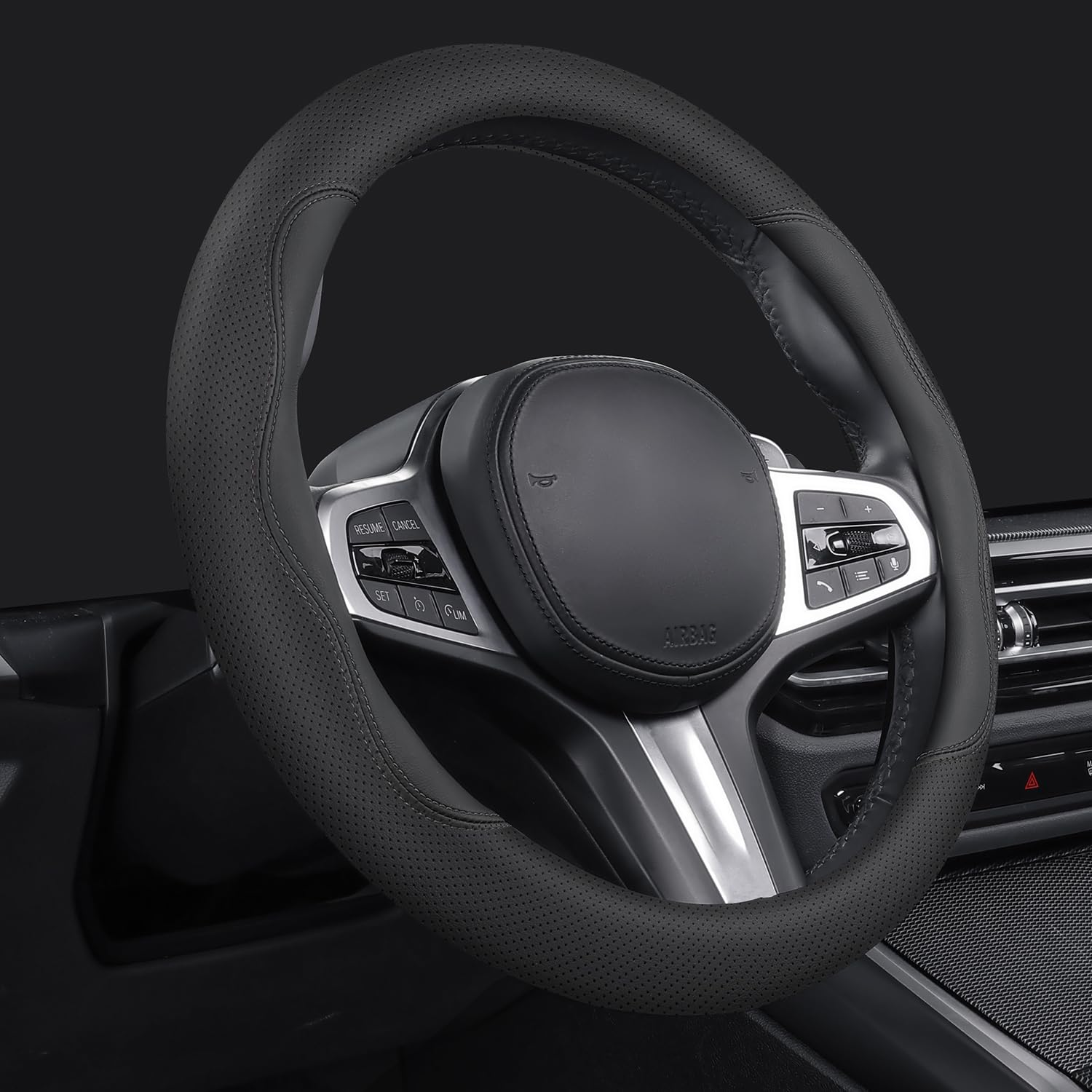 Szyuchen Steering Wheel Cover For Jeep Wrangler Jl Jk Grand Cherokee Gladiator Cherokee Renegade Patriot Compass Sport Commander Liberty Jku 4Xe S Tj Xj Car Accessories, 2024 Leather Black