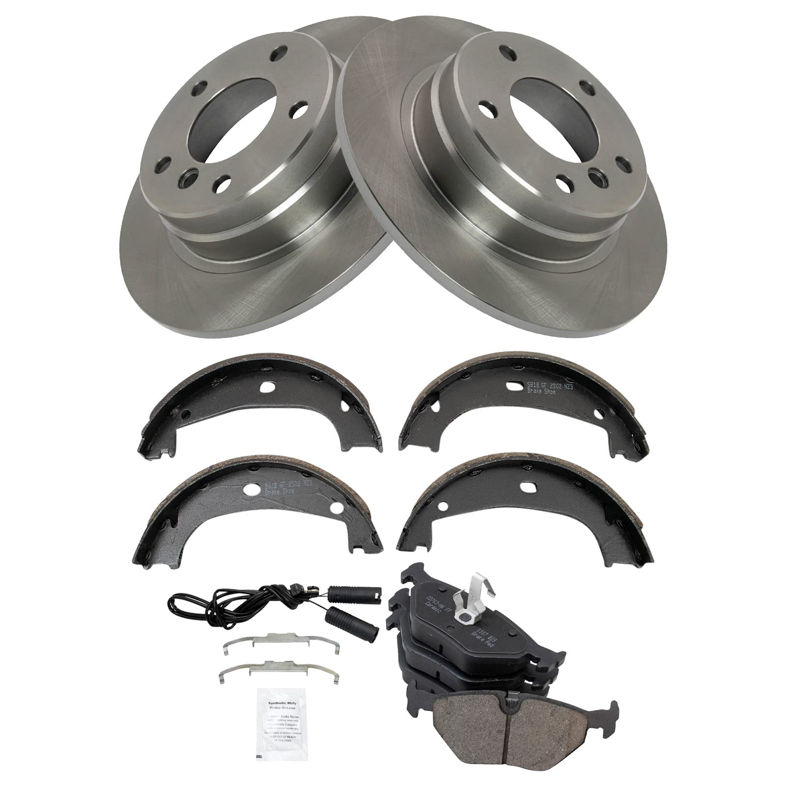 Trq Rear Brake Pad & Rotor Kit Brake Pads Brake Rotor Parking Brake Shoe Set Ceramic Compatible With 1999 Bmw 323I