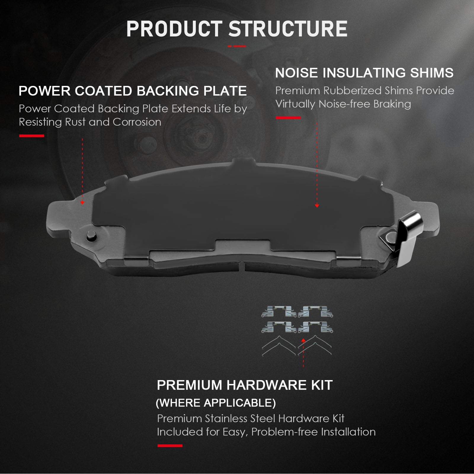 Cciyu D1094 Front Semi-Metallic Disc Brake Pads Kit - 4Pcs For Nissan Frontier 2005-2019, Pathfinder 2005-2012, Xterra 2005-2015