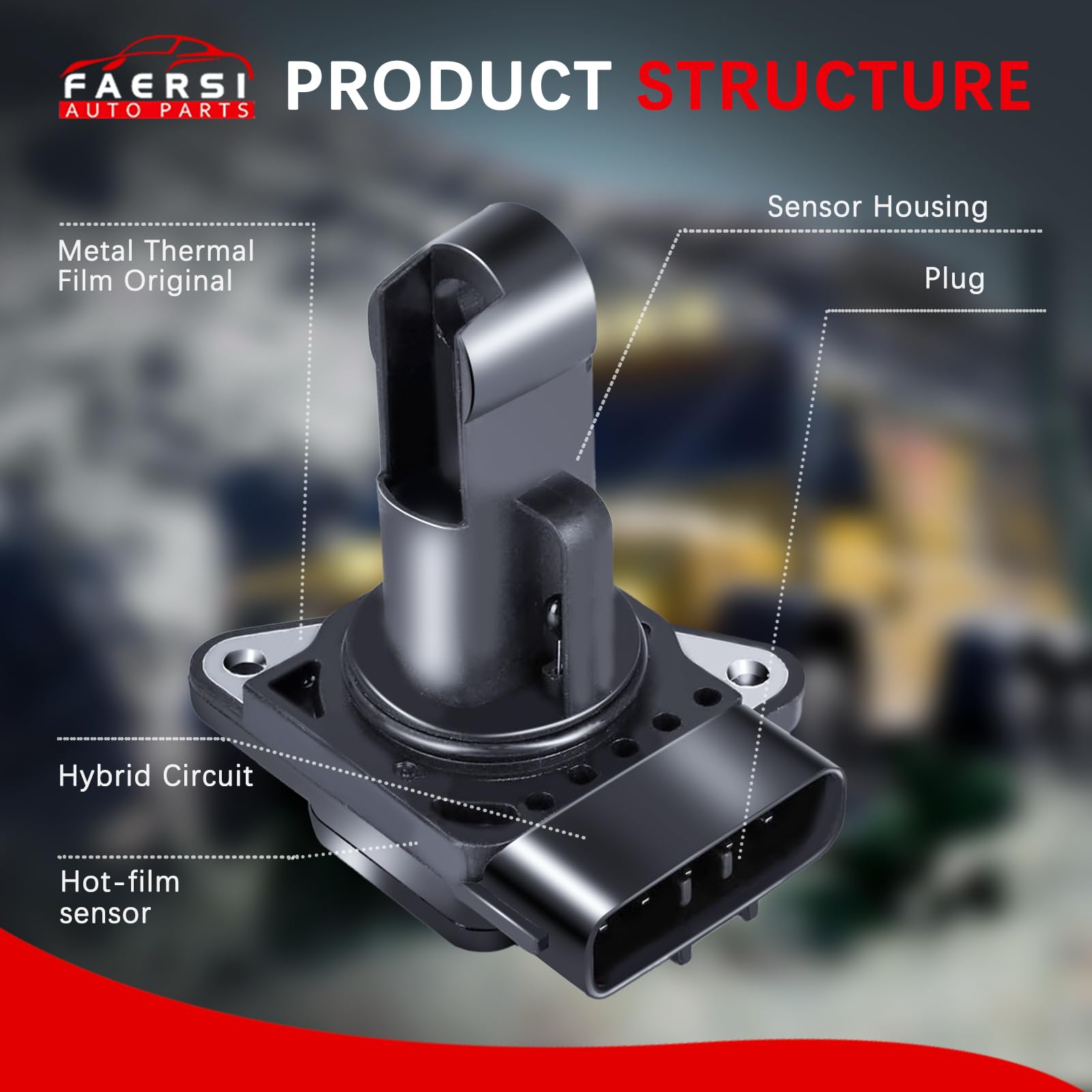 Faersi 22204-21010 74-50009 Af10029 Mass Air Flow Sensor Meter Original Equipment Replacement For Toyota 2002-2006 Camry, 2000-2