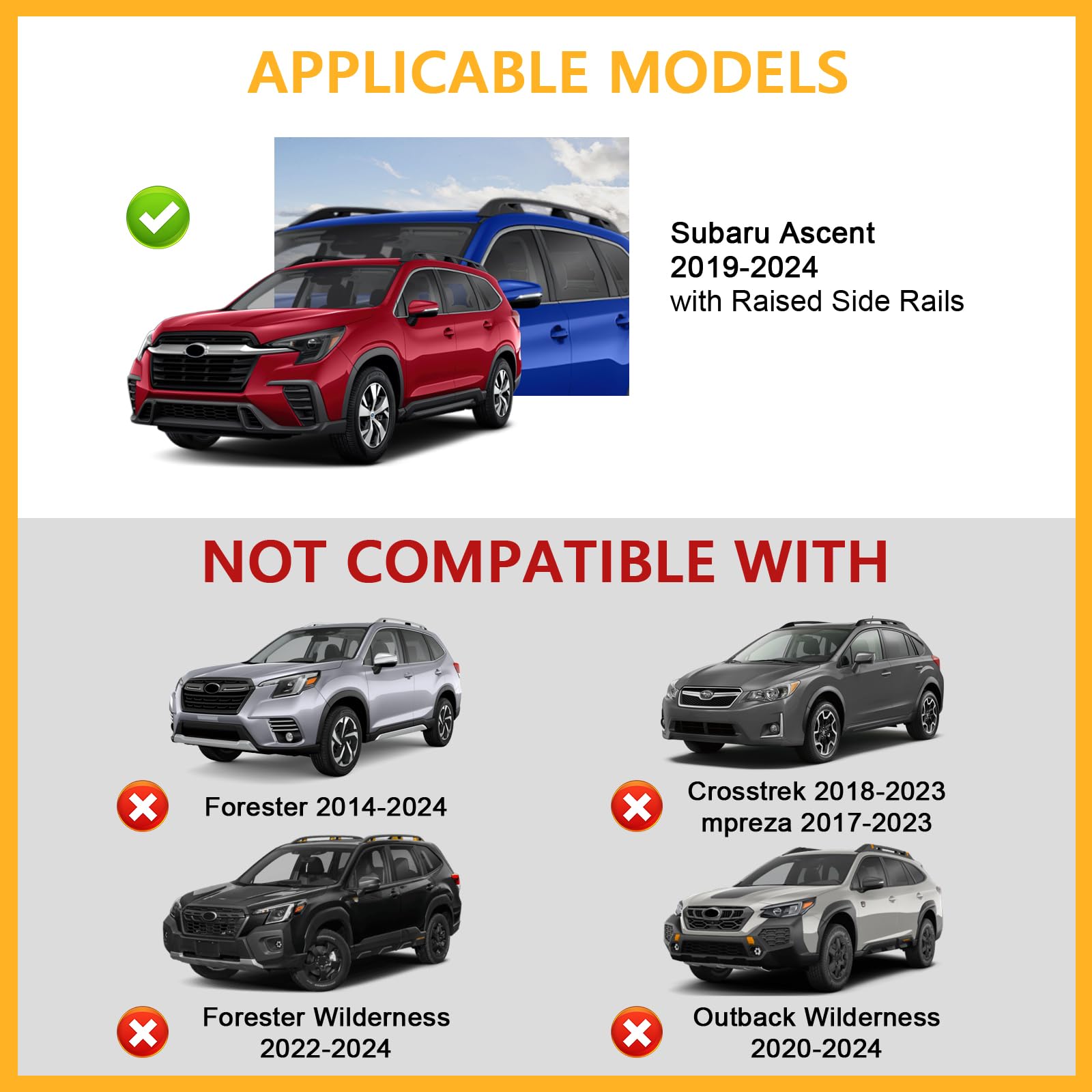 Tuyoung 220lbs Roof Rack Cross Bars Compatible with Subaru Ascent 2019-2025 with Raised Side Rails, Heavy Duty Anti-Theft Lockbl