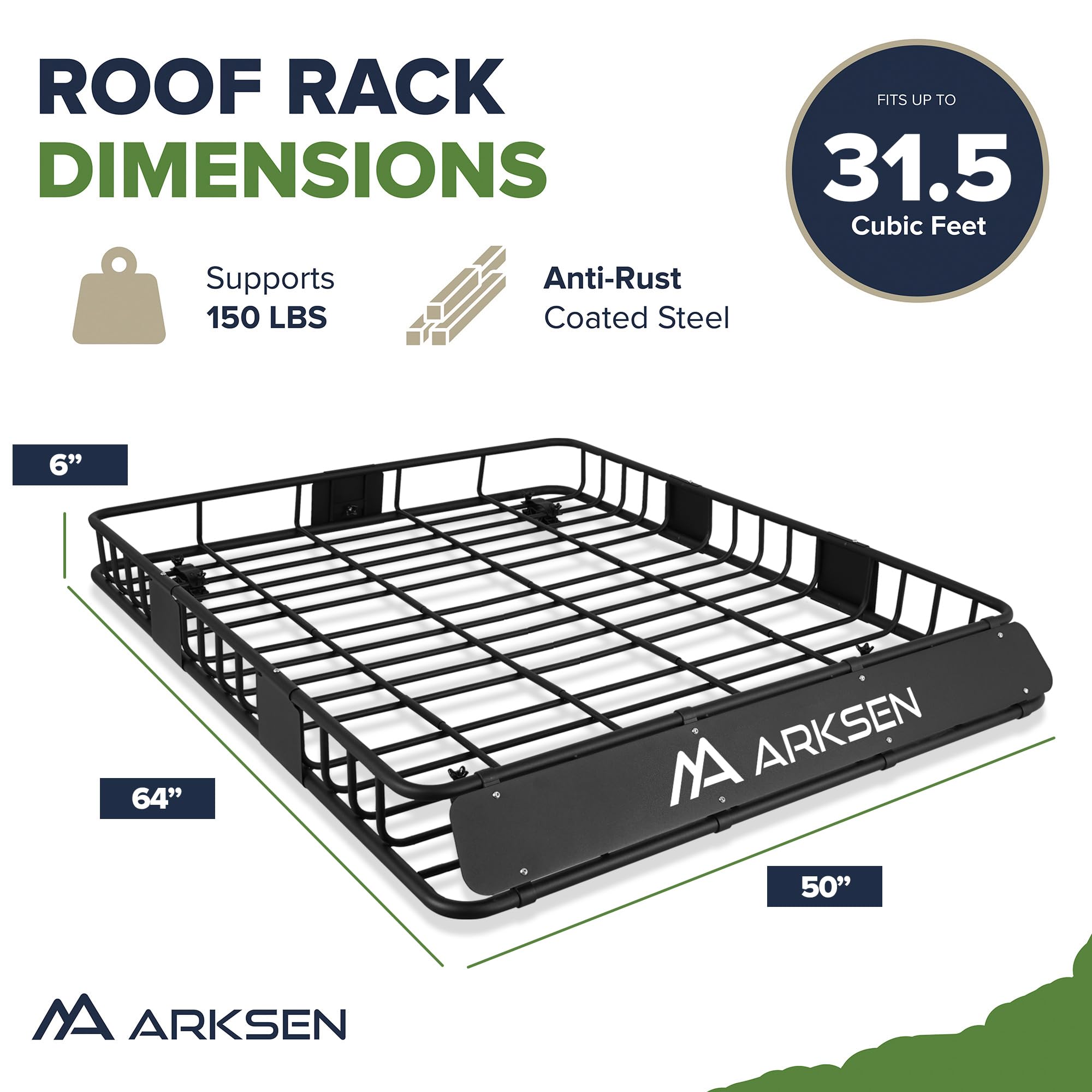 Arksen 64 X 50 Inch Universal Extra Wide 150Lb Heavy Duty Roof Rack Cargo With Extension Car Top Luggage Holder Carrier Basket For Suv, Truck, & Car Steel Construction