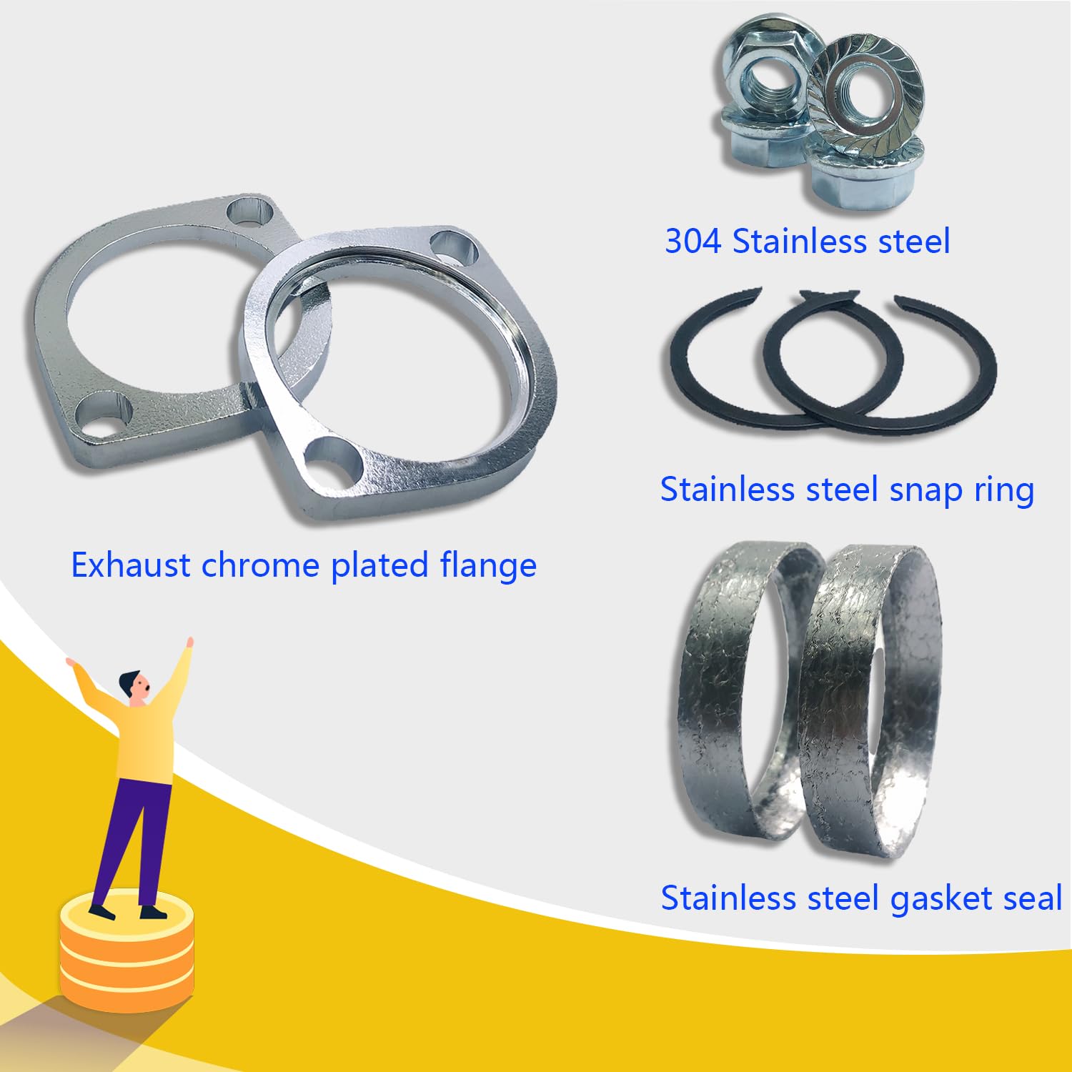 Biglknm Gasket & Chrome Flange With Nuts & Washers Kit Compatible For Harley-Davidson Big Twin Sportster 883 1200 Xl883 Xl1200 4