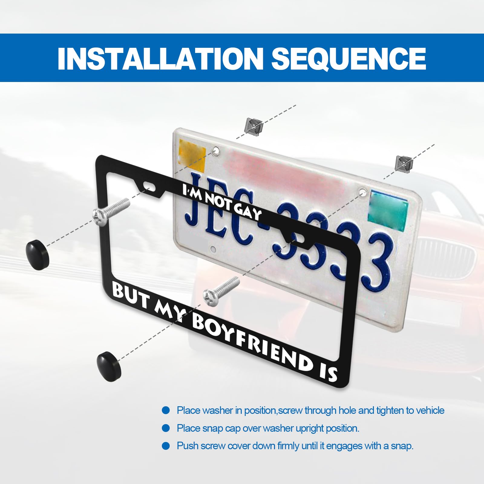 License Plate Frame with Humor Texts - I'm Not Gay But My Boyfriend is